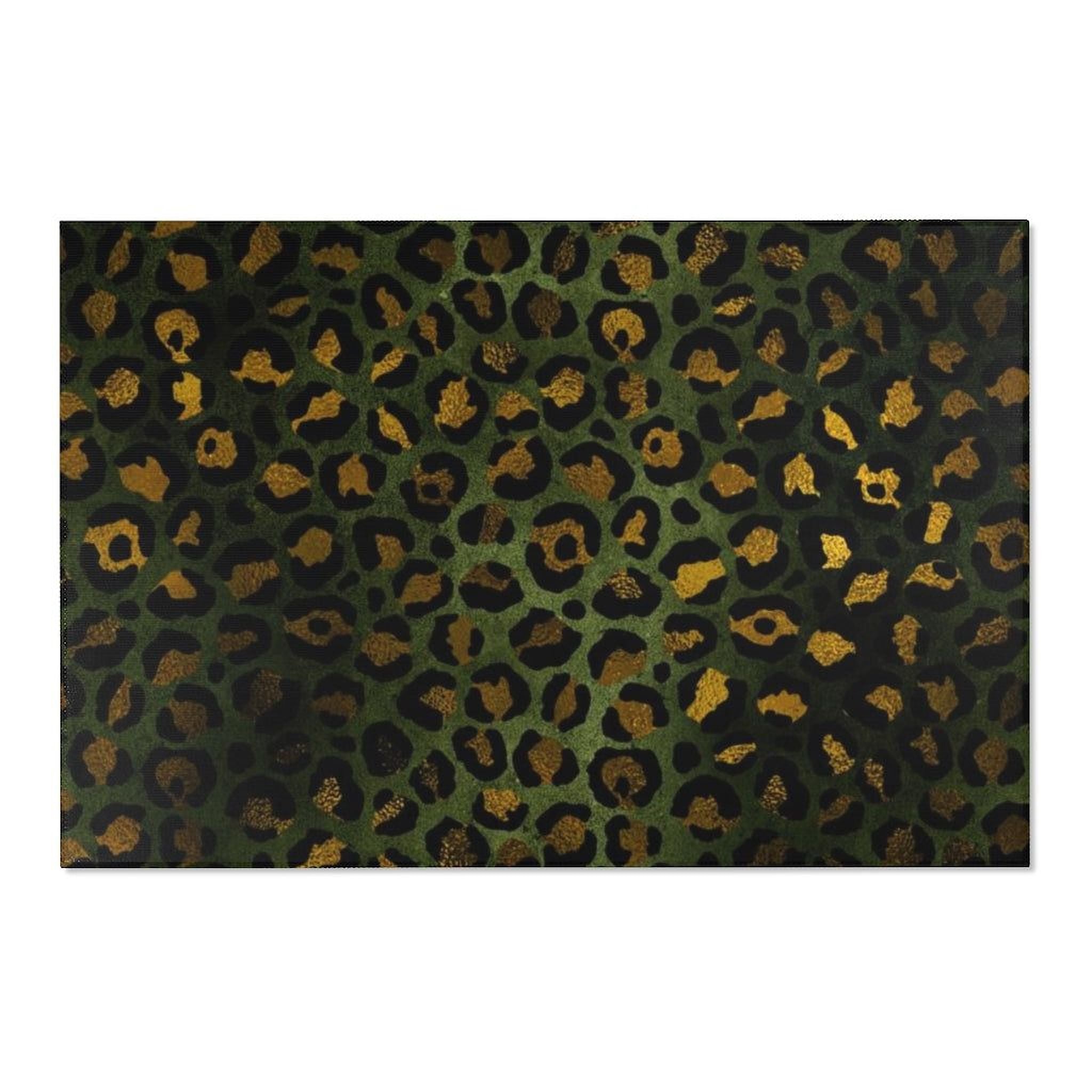 a pattern of leopard-like spots in various shades of green and gold, creating a visually striking and dynamic design.