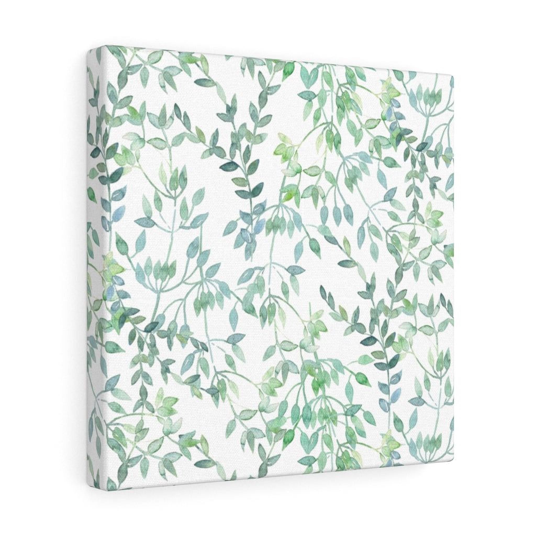 a square canvas with a repeating pattern of green leaves and branches, creating a lush and natural aesthetic.