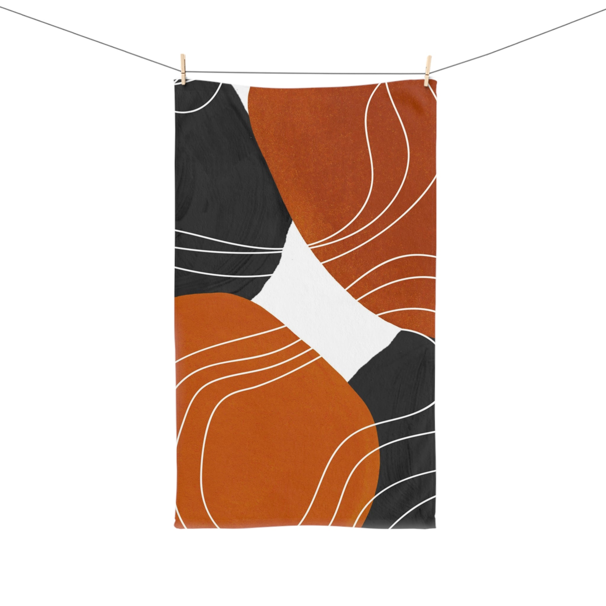 Abstract Kitchen, Bath Hand Towel | Burnt Orange, Black White