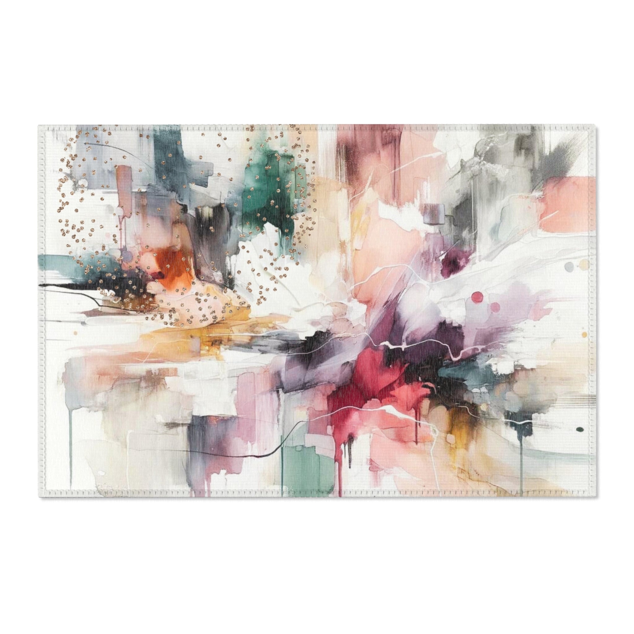 Abstract Large Area Rug | Colorful, White Pink Purple Green