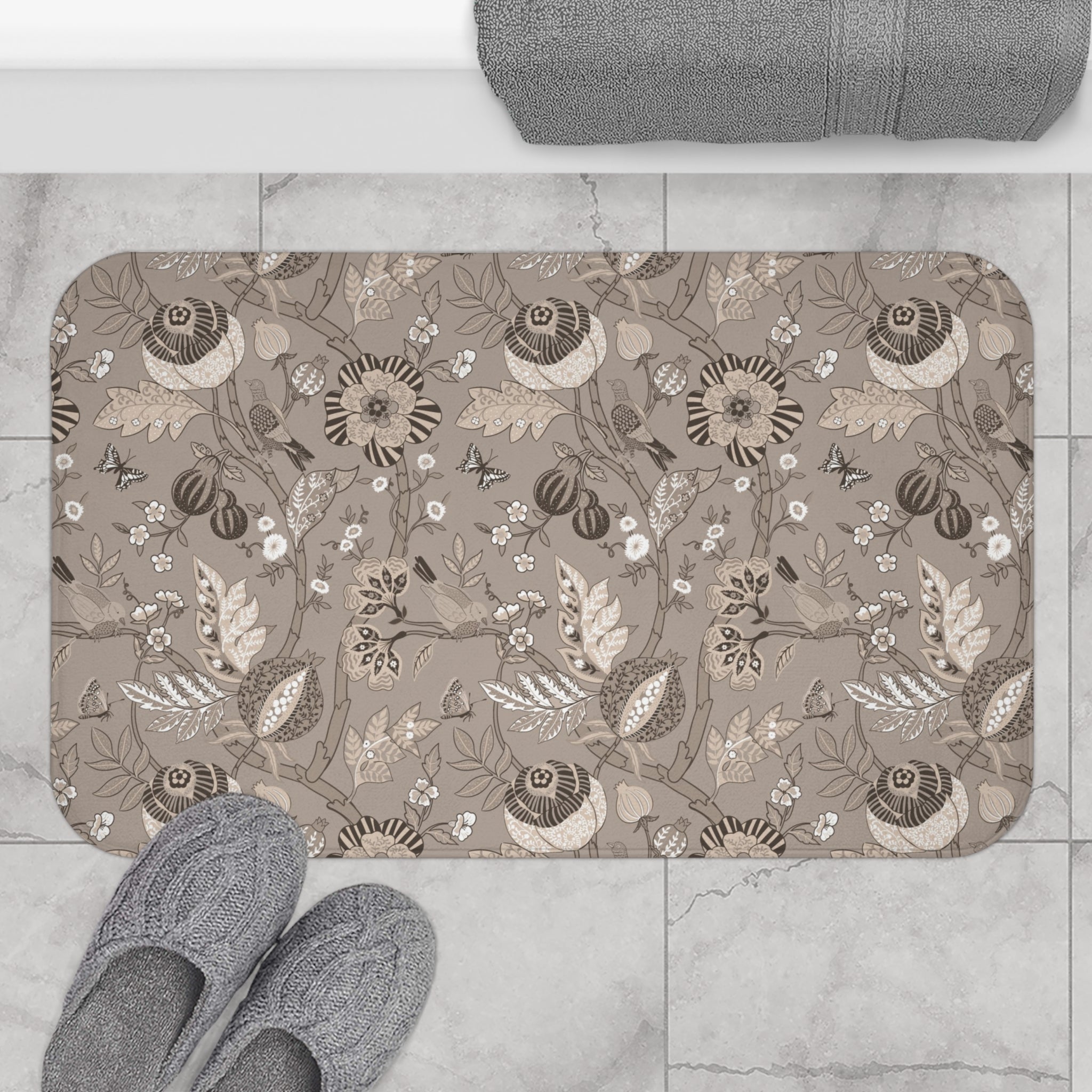 Floral Bath Mat | Beige Chinoiserie Kitchen Mat