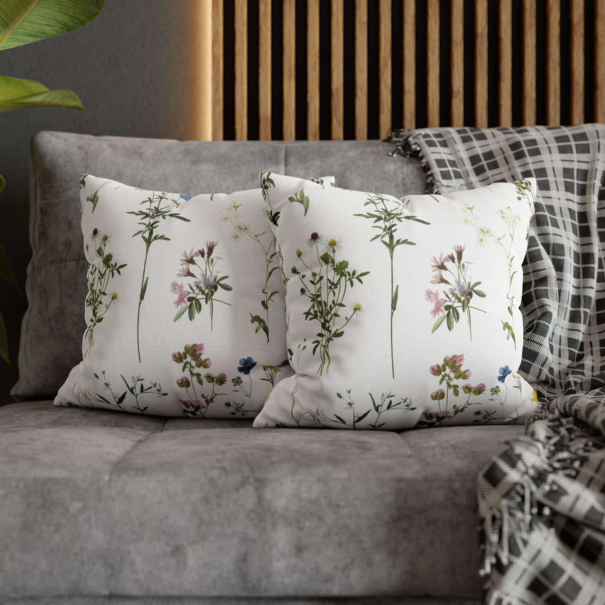 Botanical Herb Garden Pillow Cover | Green Pink Yellow