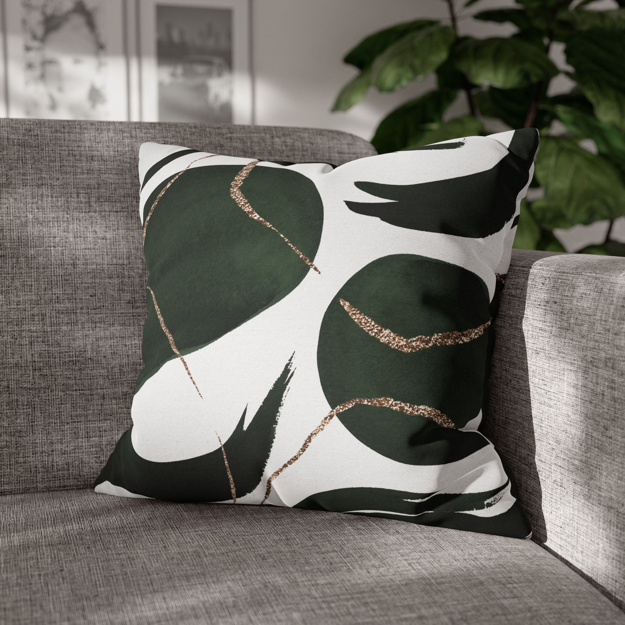 Boho Throw Pillow Cover; Dark Green, Black Couch Cushion