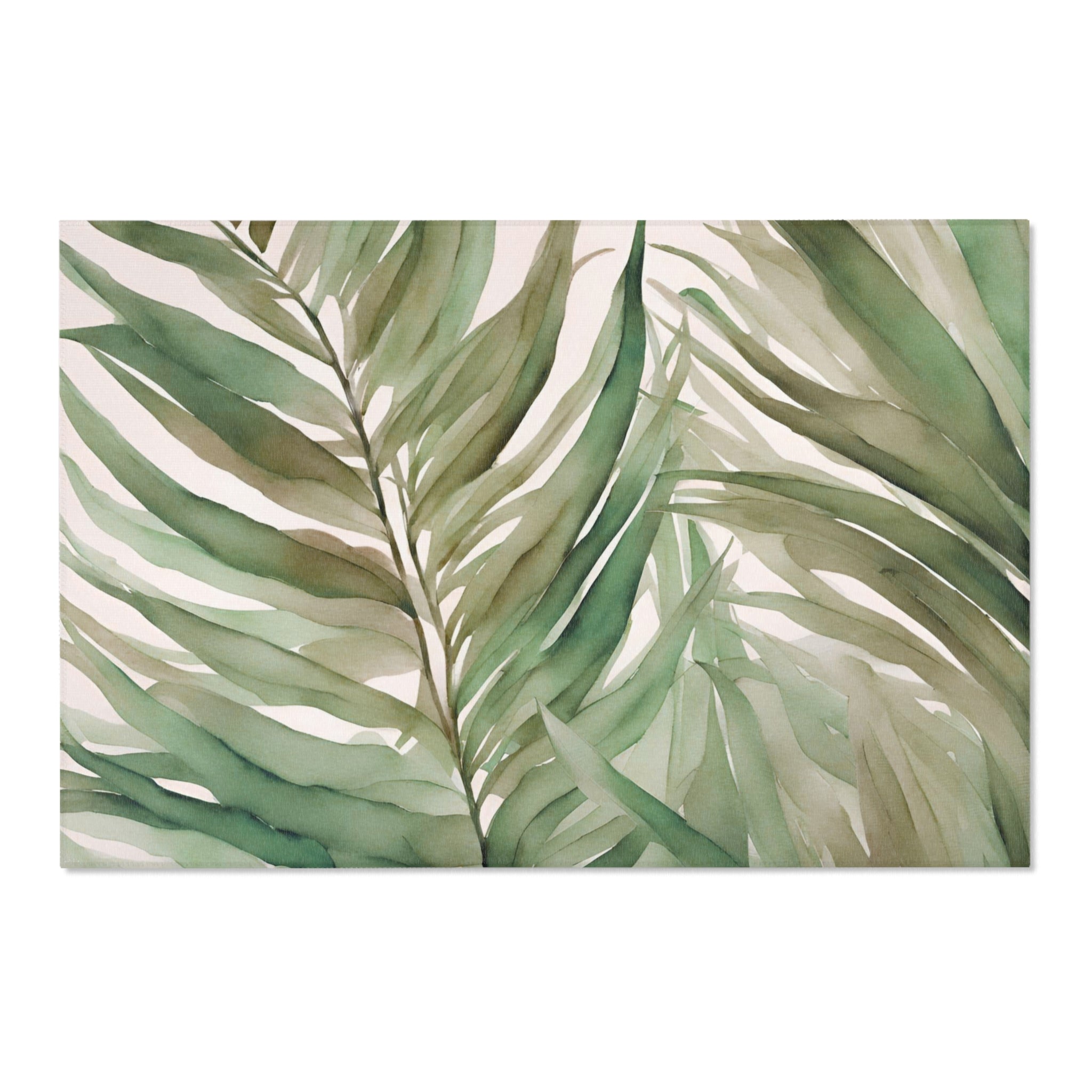 Abstract Leaves Area Rug | Sage Green Beige Palm