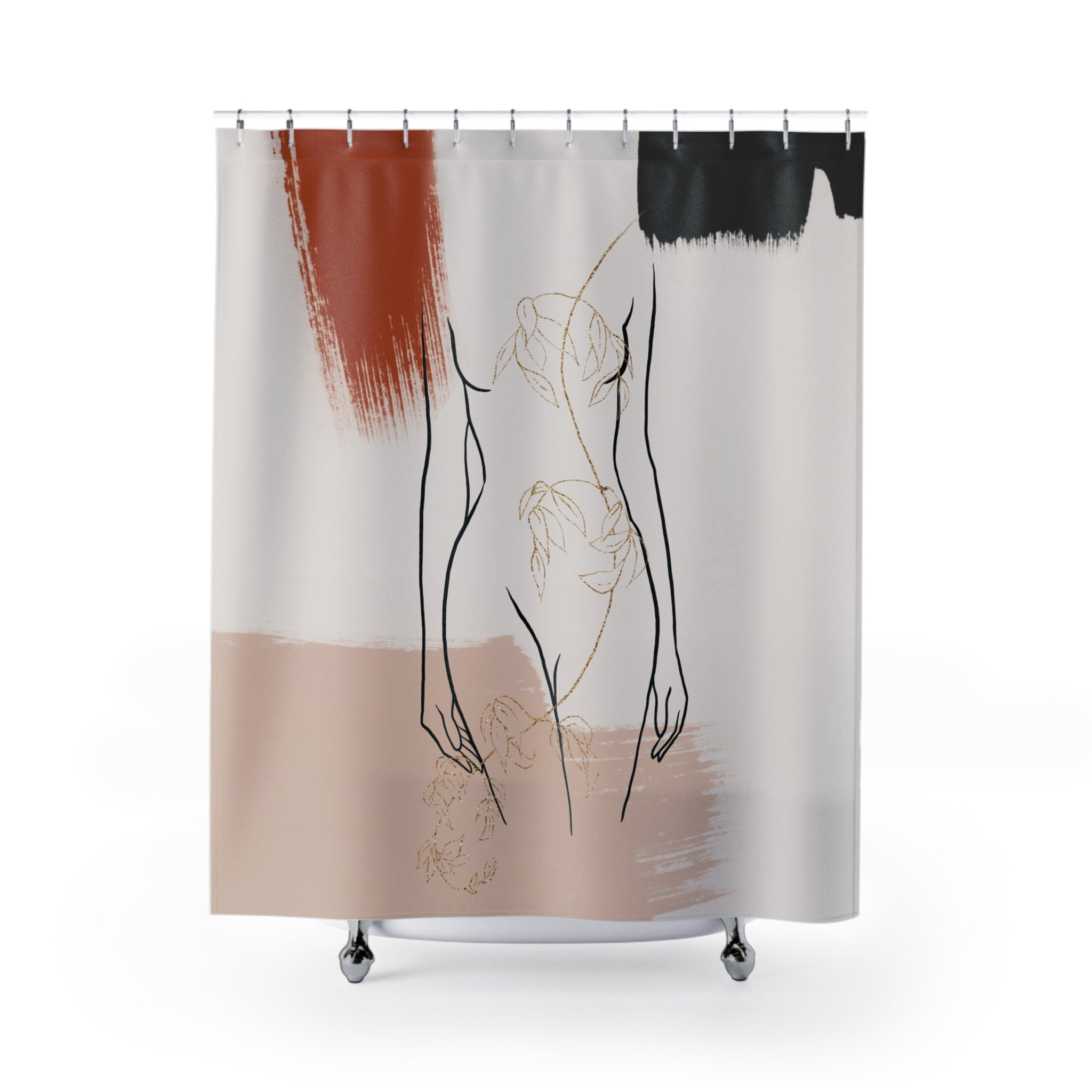 Boho Shower Curtain | Black Line Art Female Silhouette