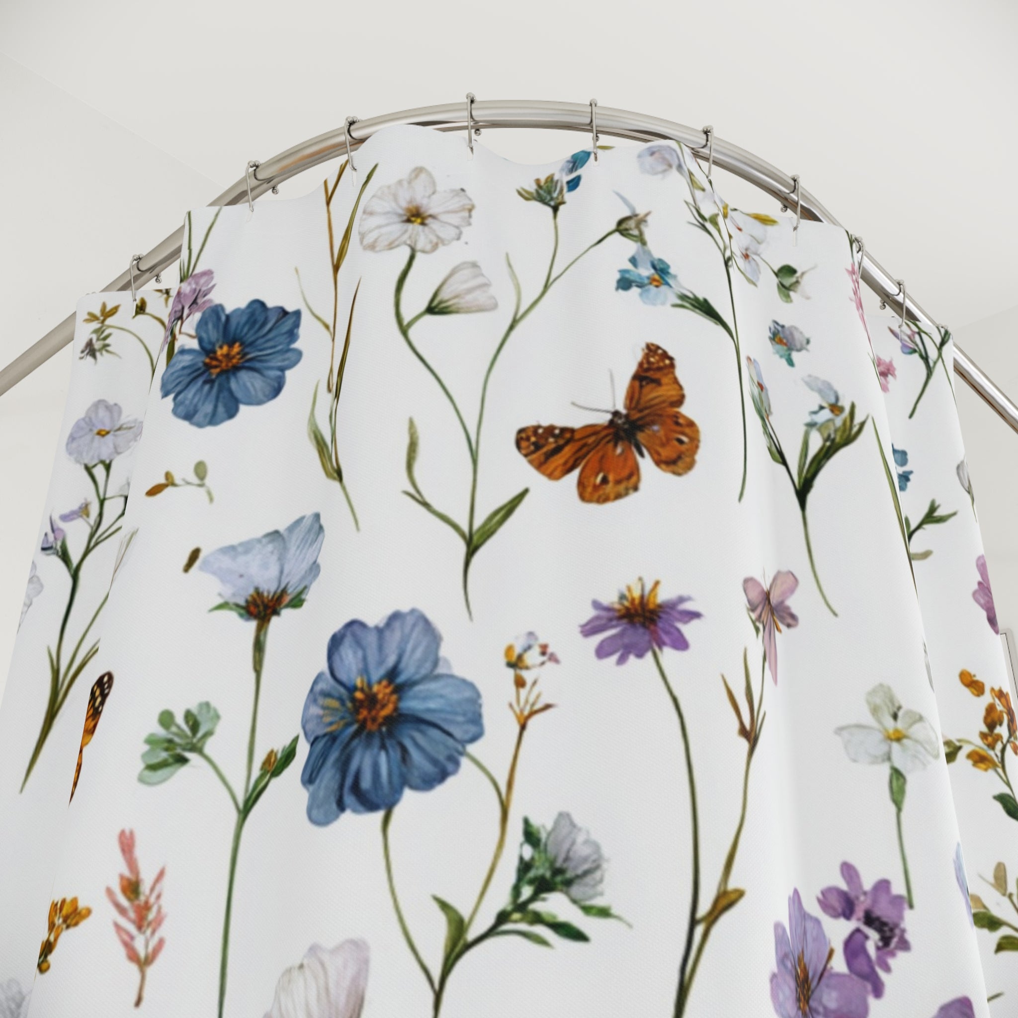 Floral Shower Curtain | Garden, Butterflies, Spa Bathroom Decor