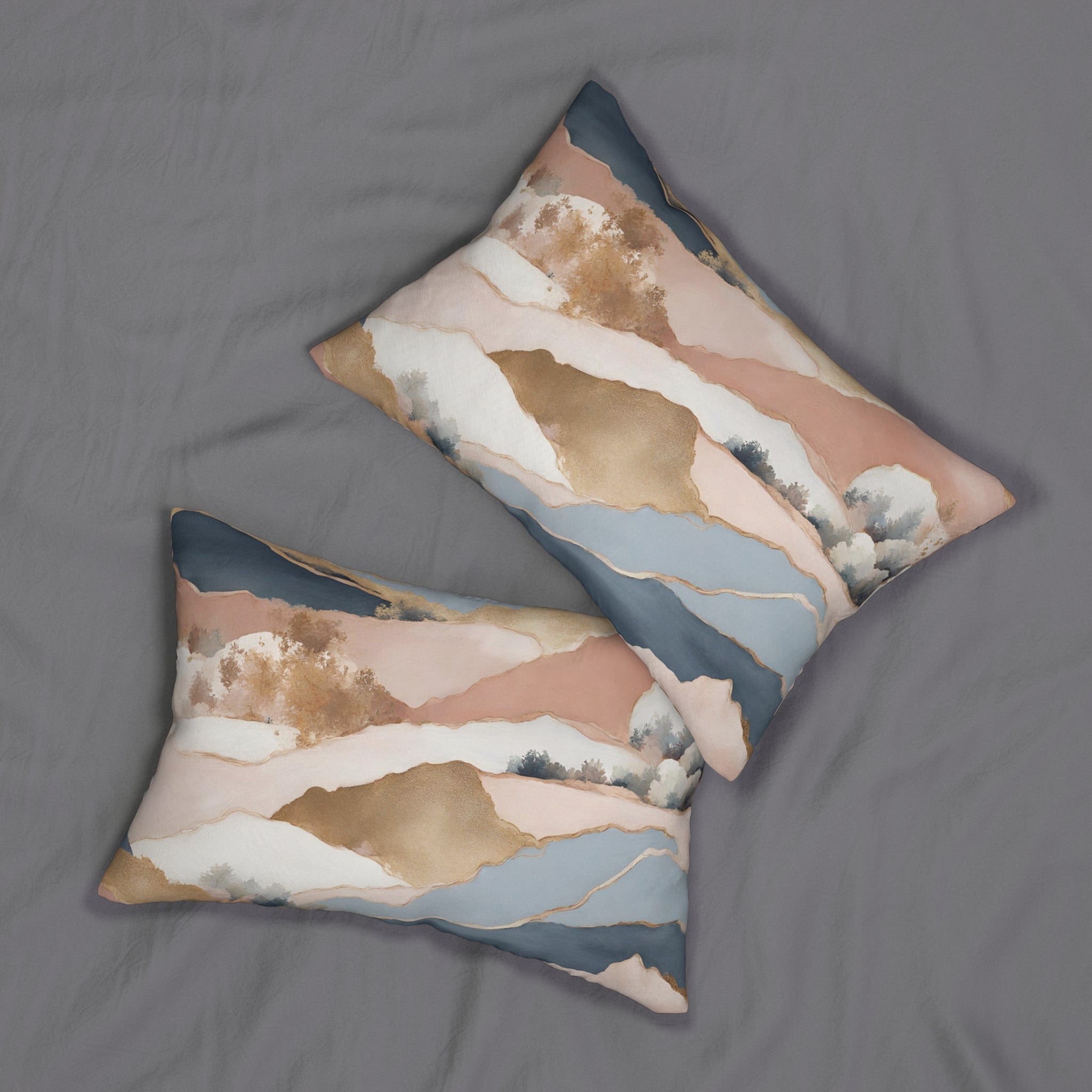 Lumbar Pillow | Blush Pink, Blue, Muted Gold Landscape
