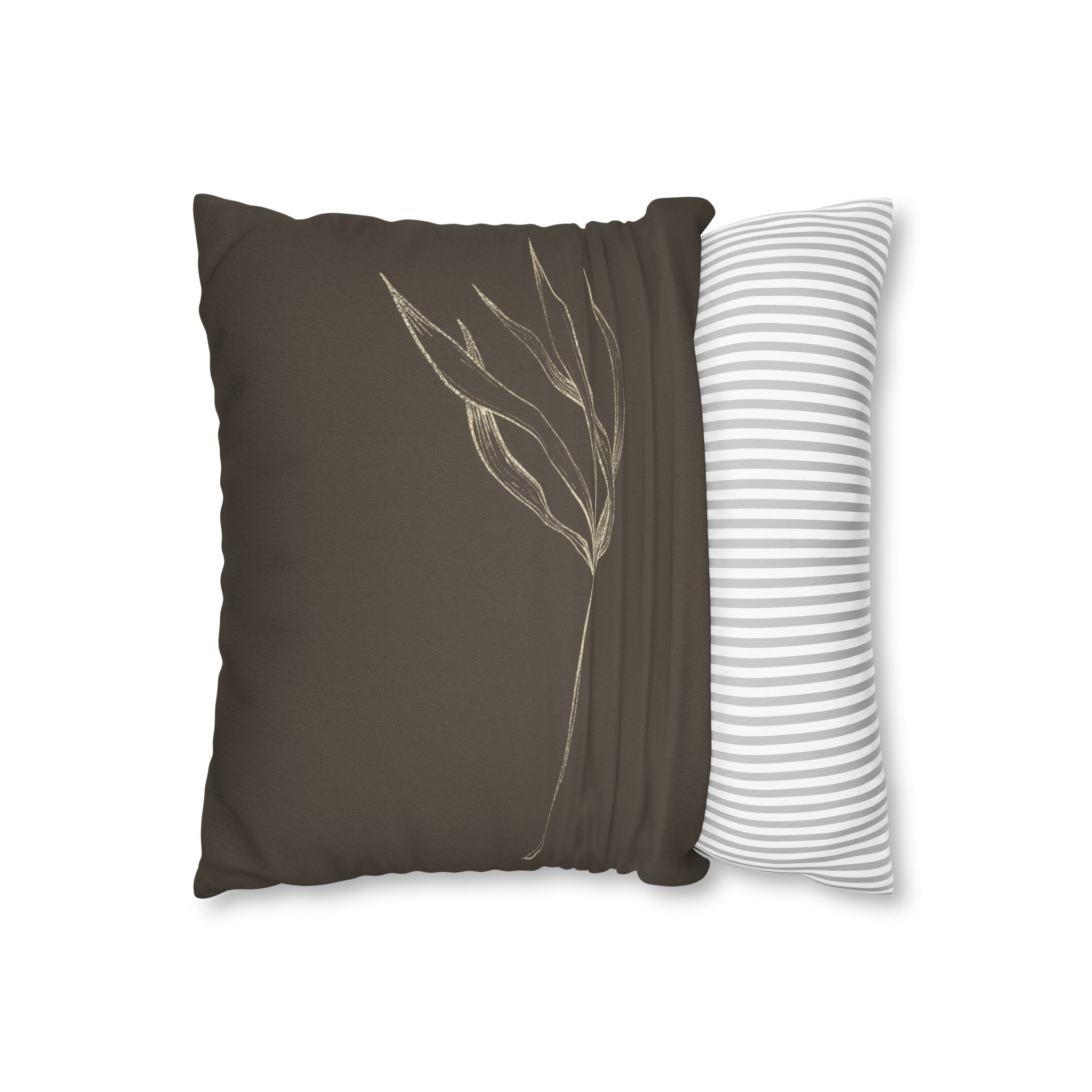 Floral Pillow Cover | Dark Brown Beige, Minimalist