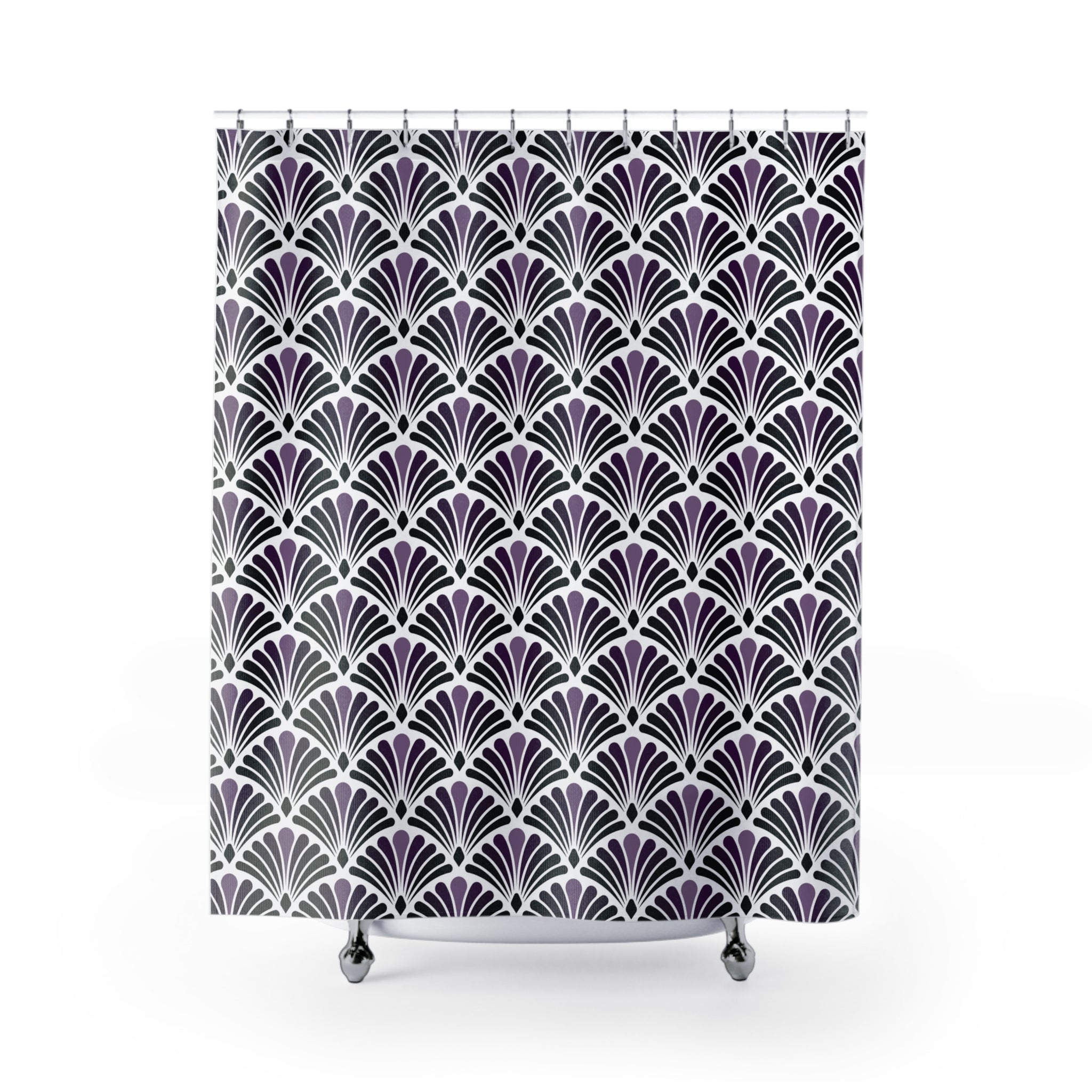 Boho Art Deco Shower Curtain | Purple White Art Nouveau