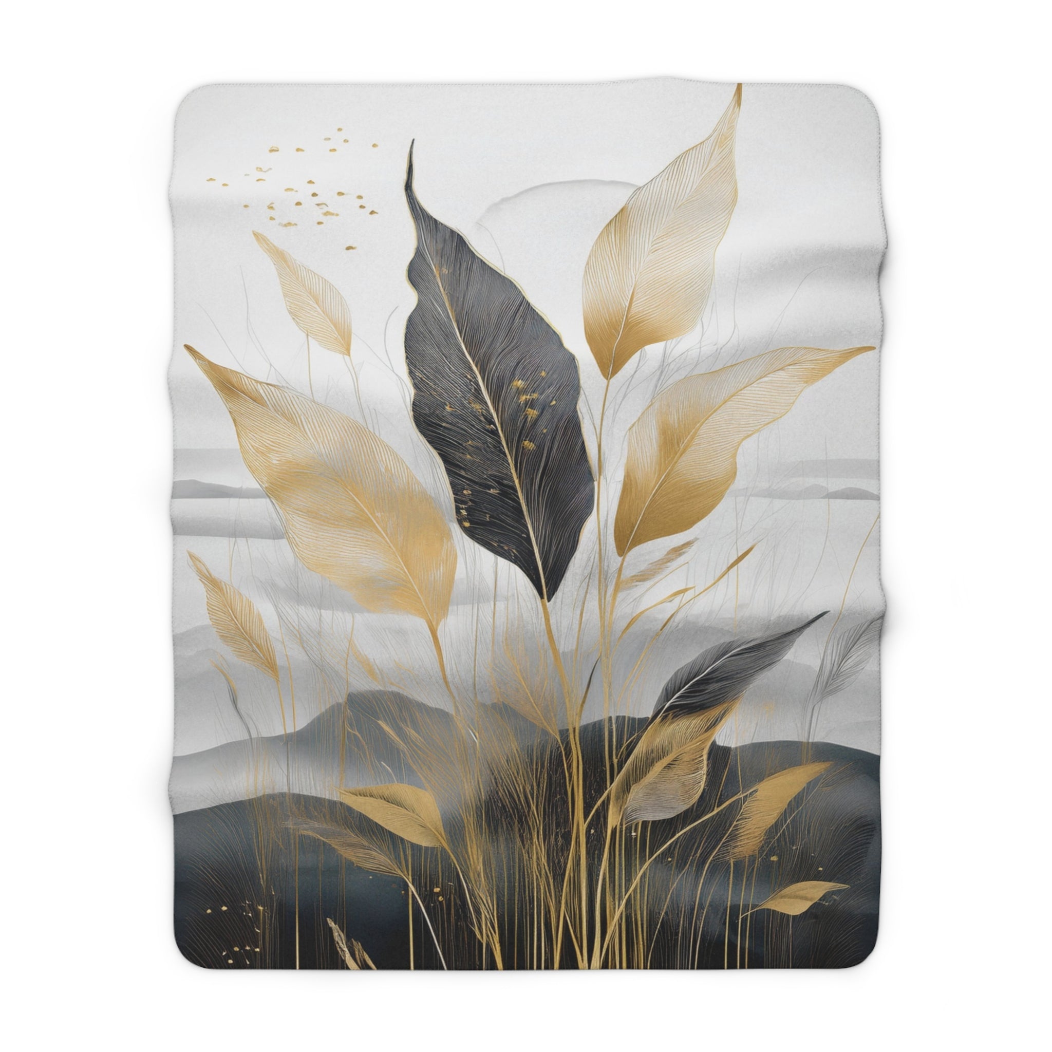 Floral Throw Blanket | Black Grey Beige Ombre Leaves