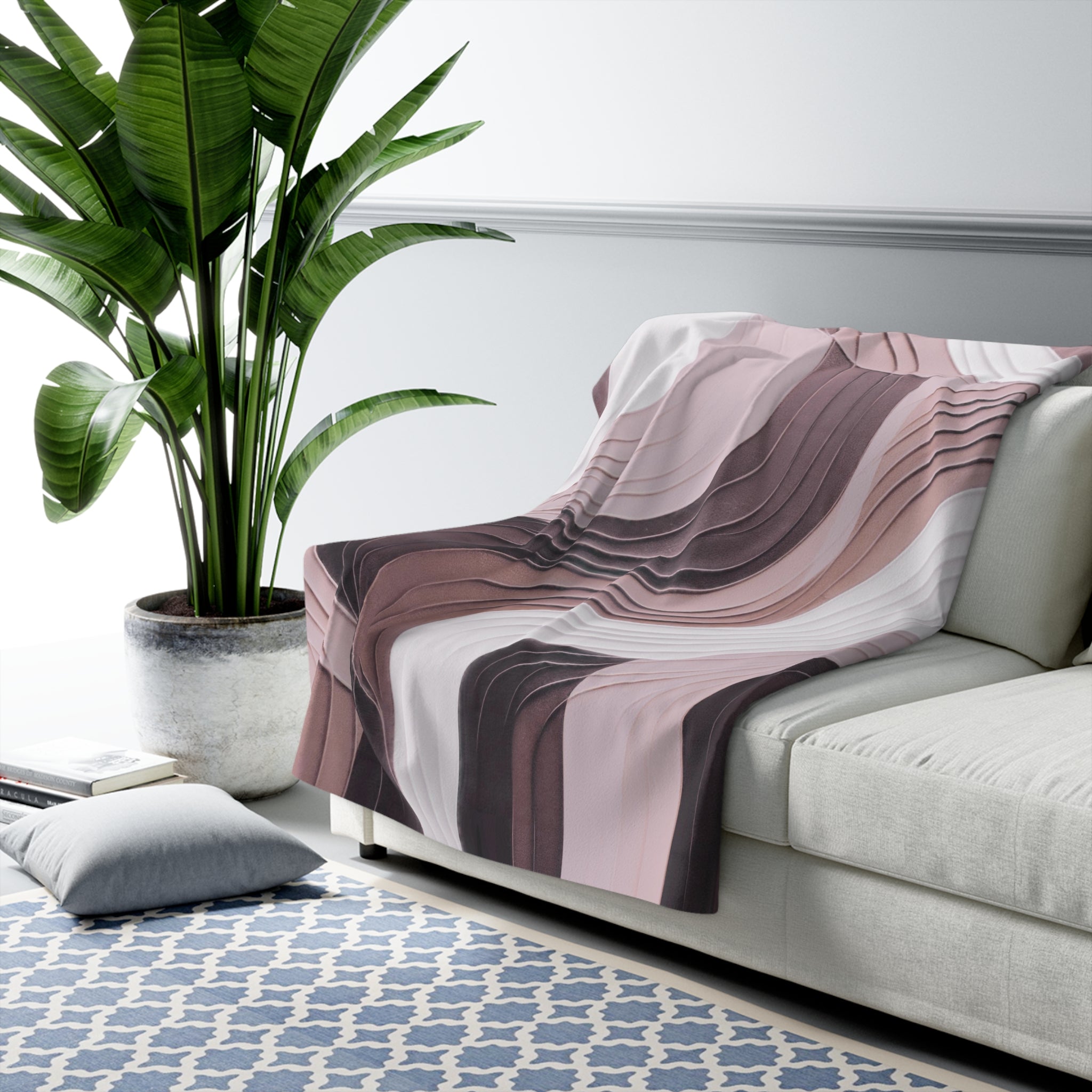 Abstract Throw Blanket | Mauve, Blush Pink Modern Art