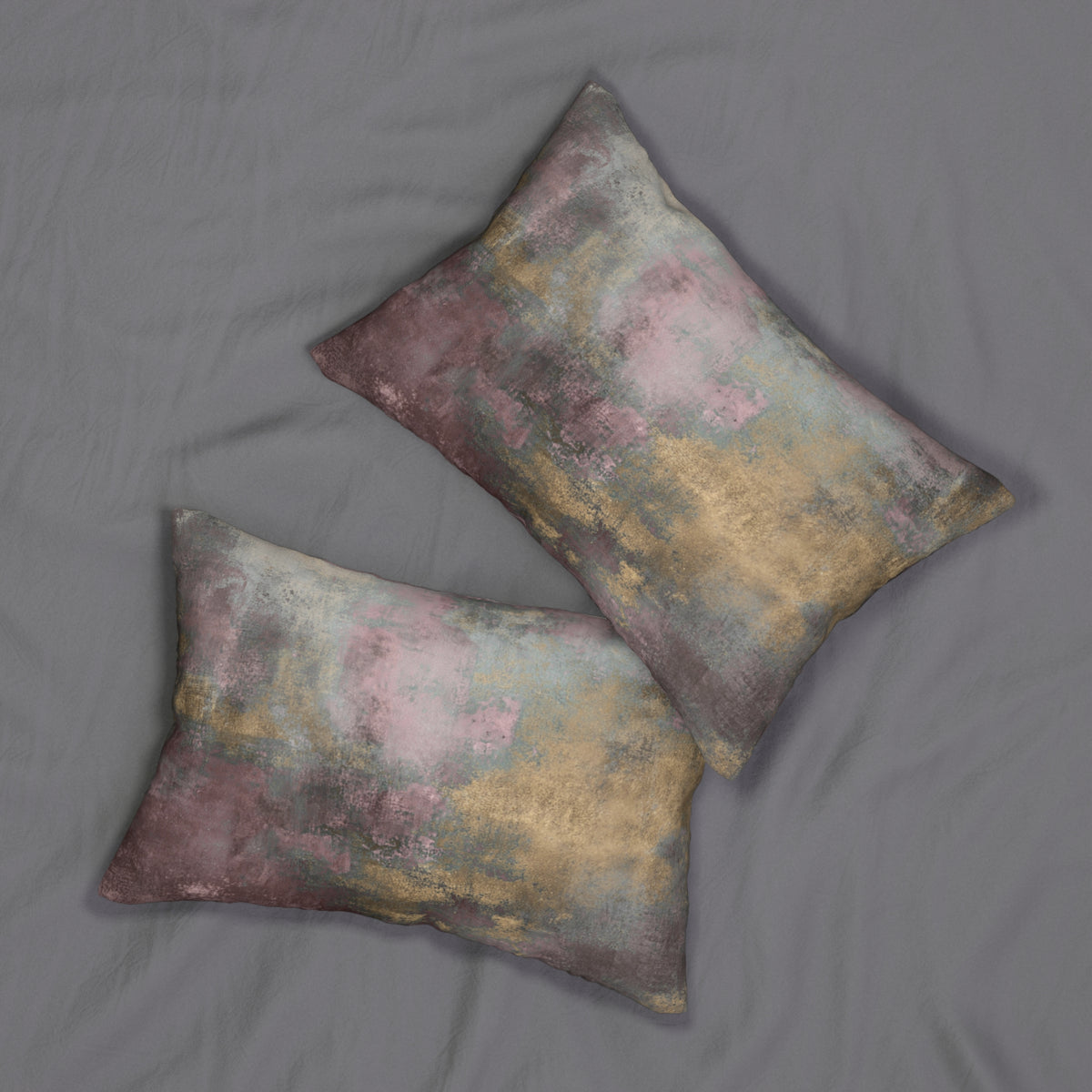 Dusty Rose Charcoal and Muted Gold Abstract Lumbar Pillow