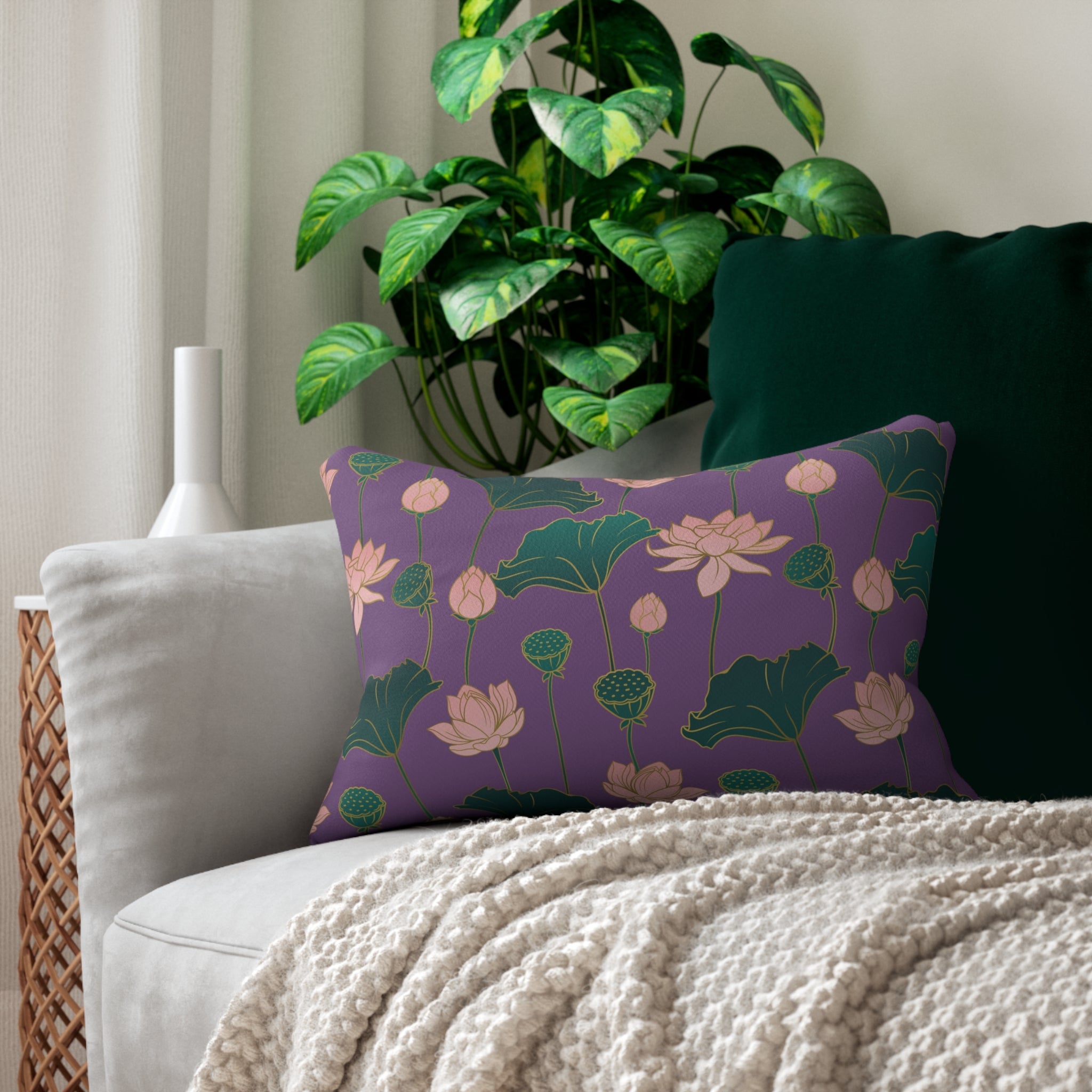 Lotus Lumbar Pillow | Purple Green Pink Floral