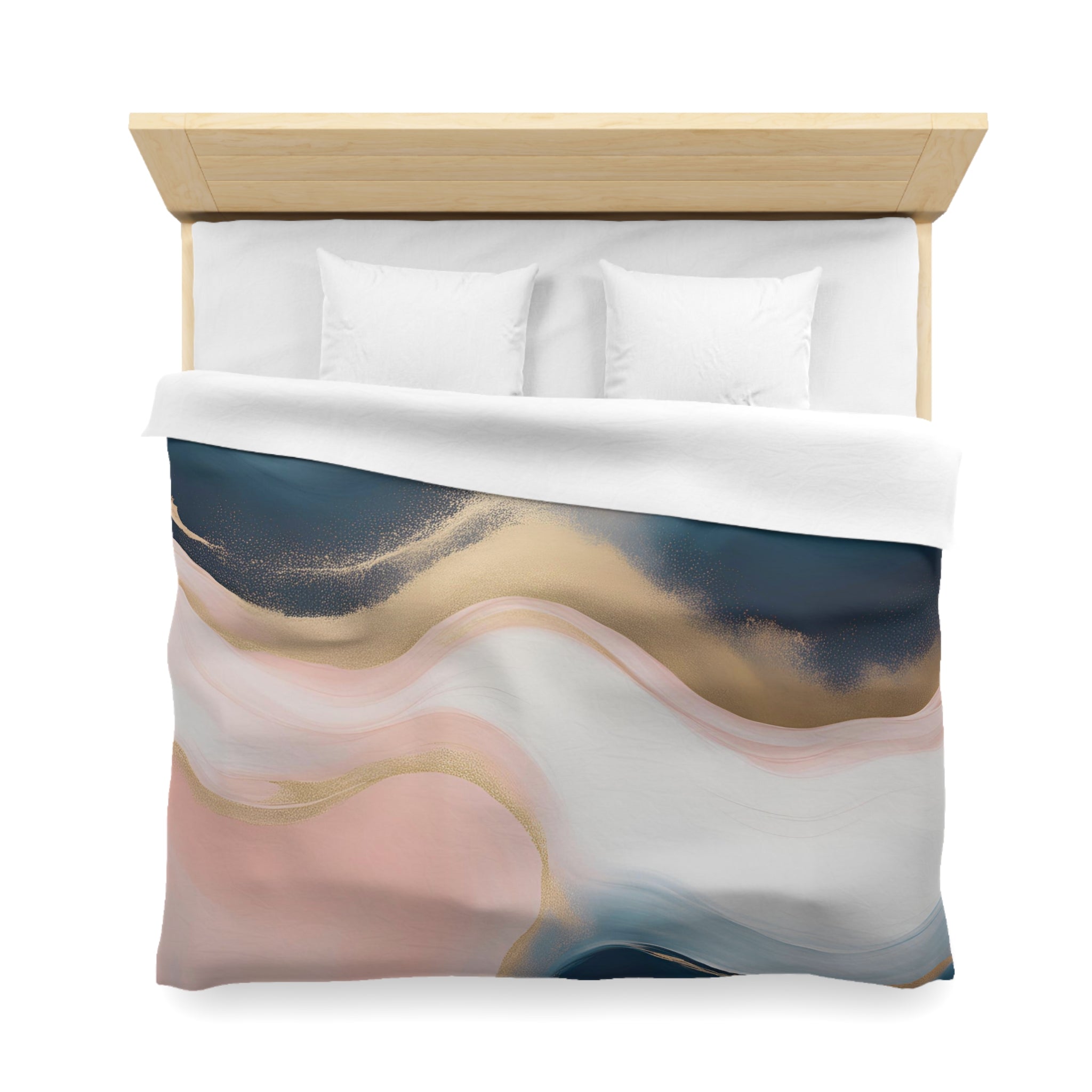 Abstract Duvet Cover | Navy Blue, Blush Pink White, Muted Gold | Bedroom Decor