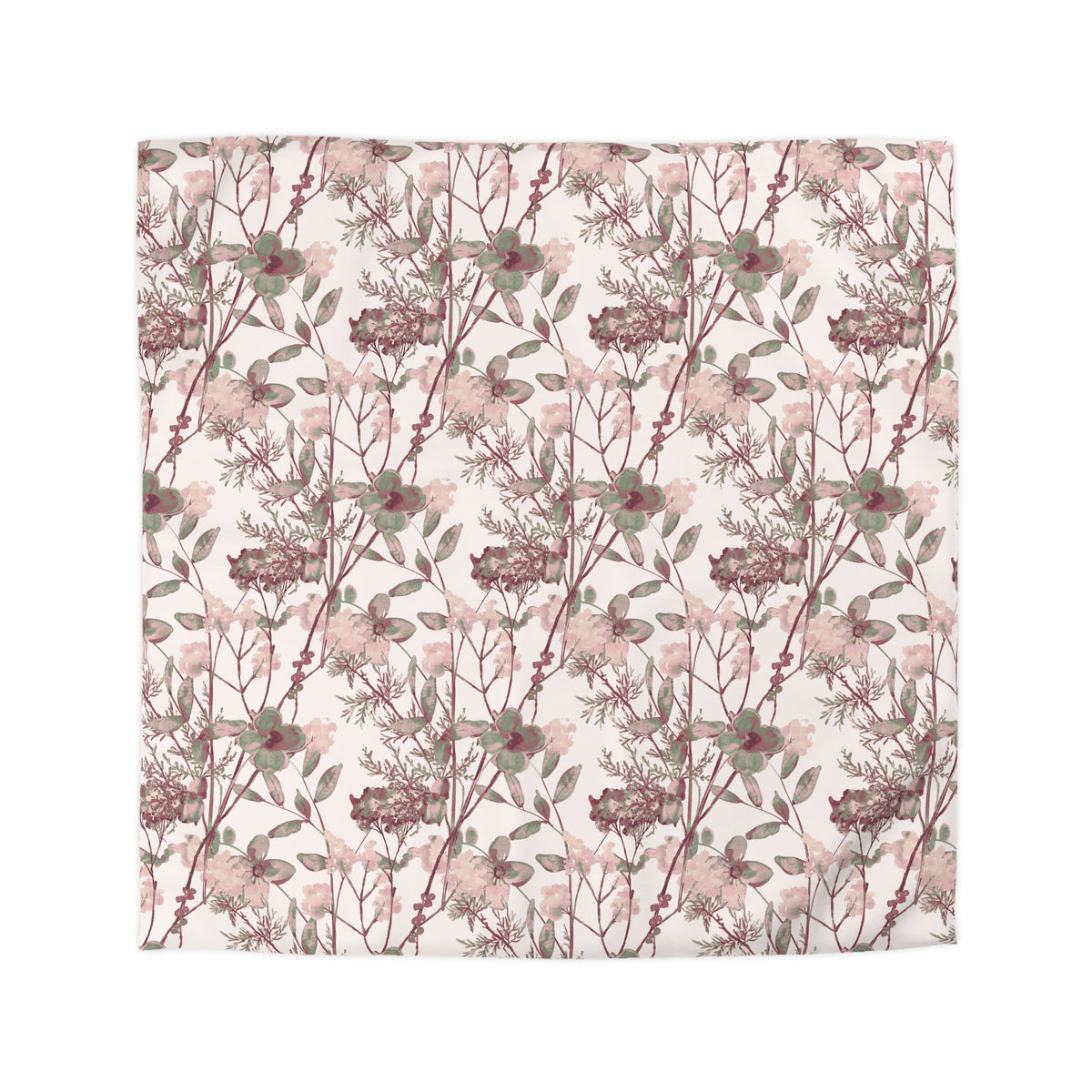 a repeating floral pattern with pink and green flowers and leaves on a white background.