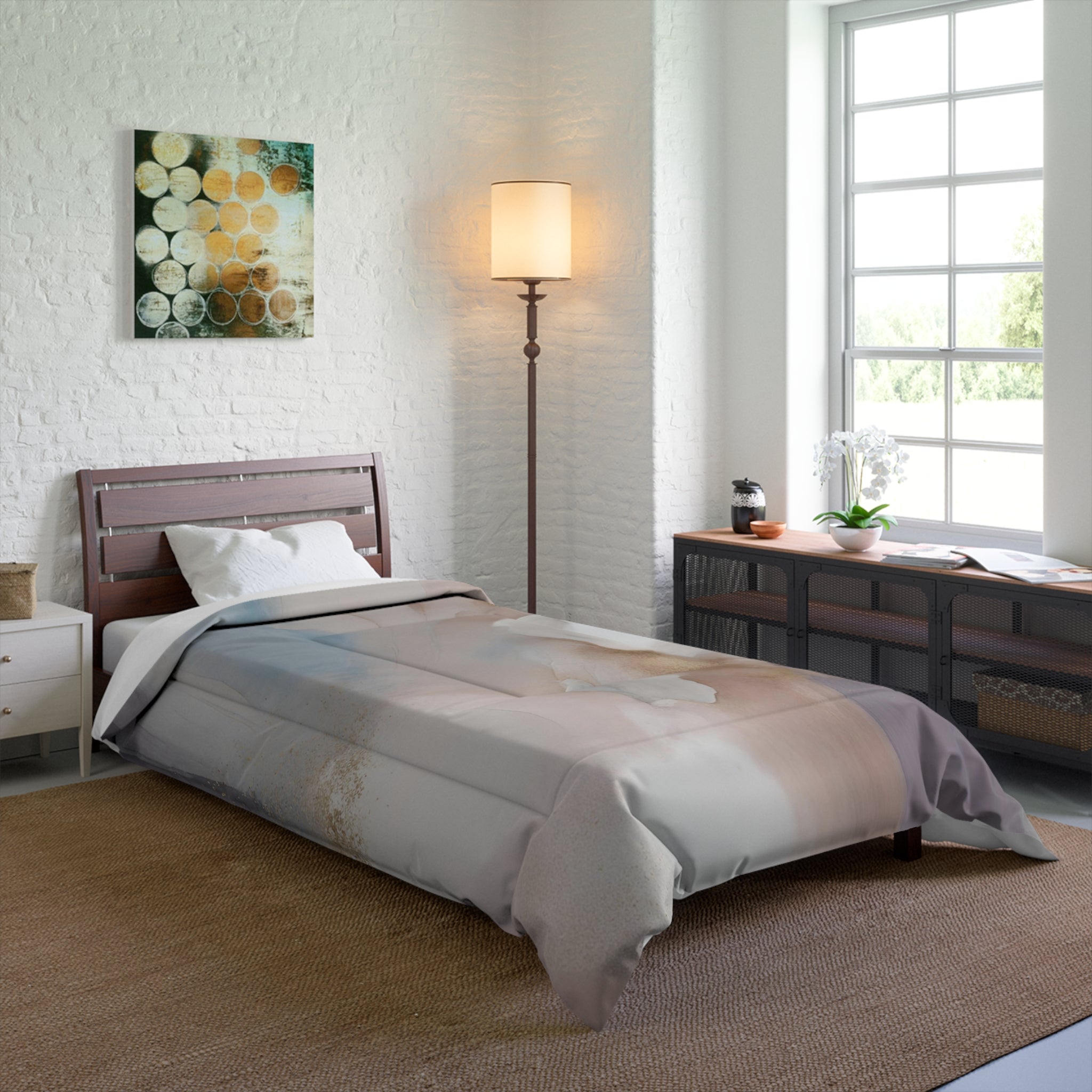 Abstract Ombre Comforter | Grey, Beige, Blue Lavender