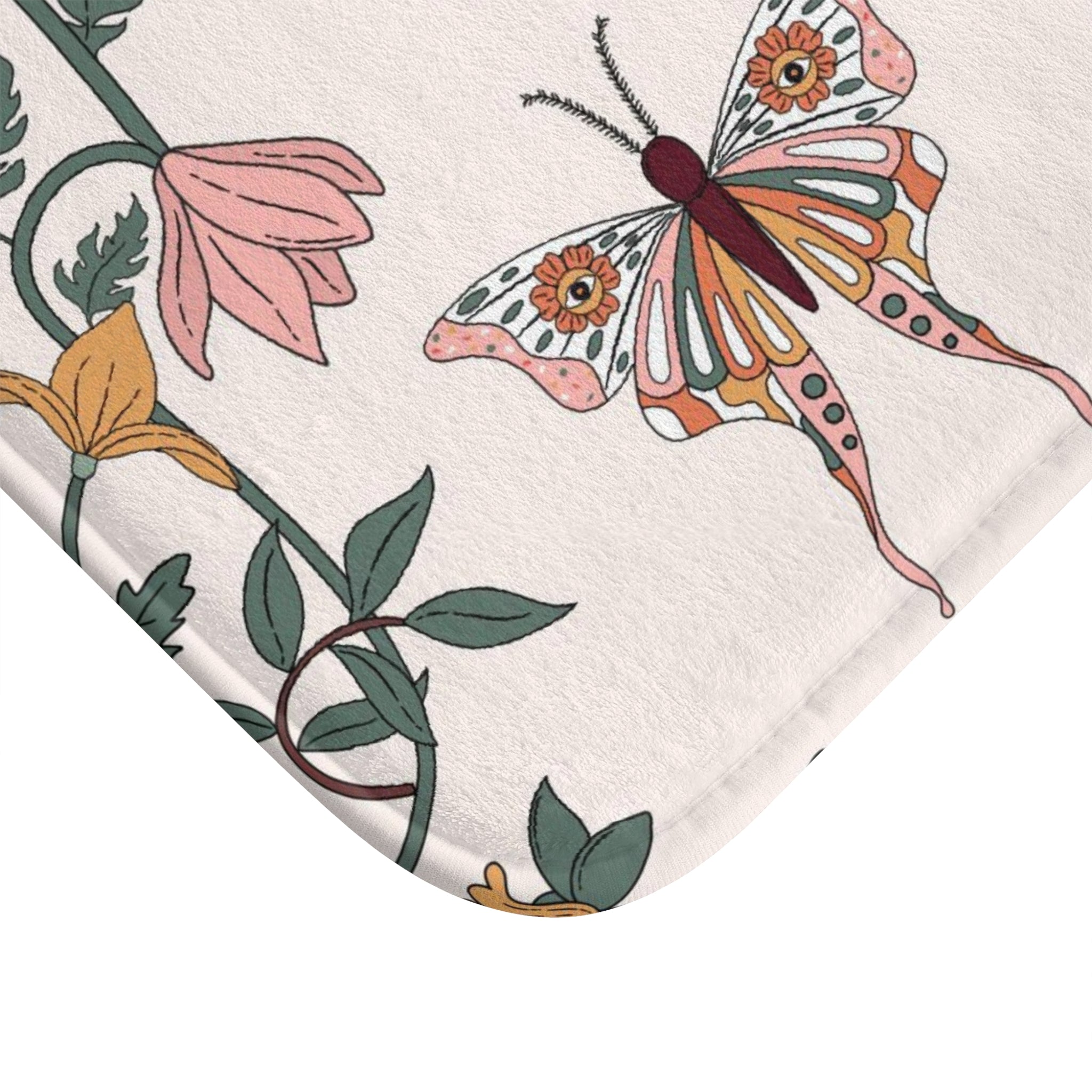 Boho Bath, Kitchen Mat, Rug | Blush Pink Floral Butterly