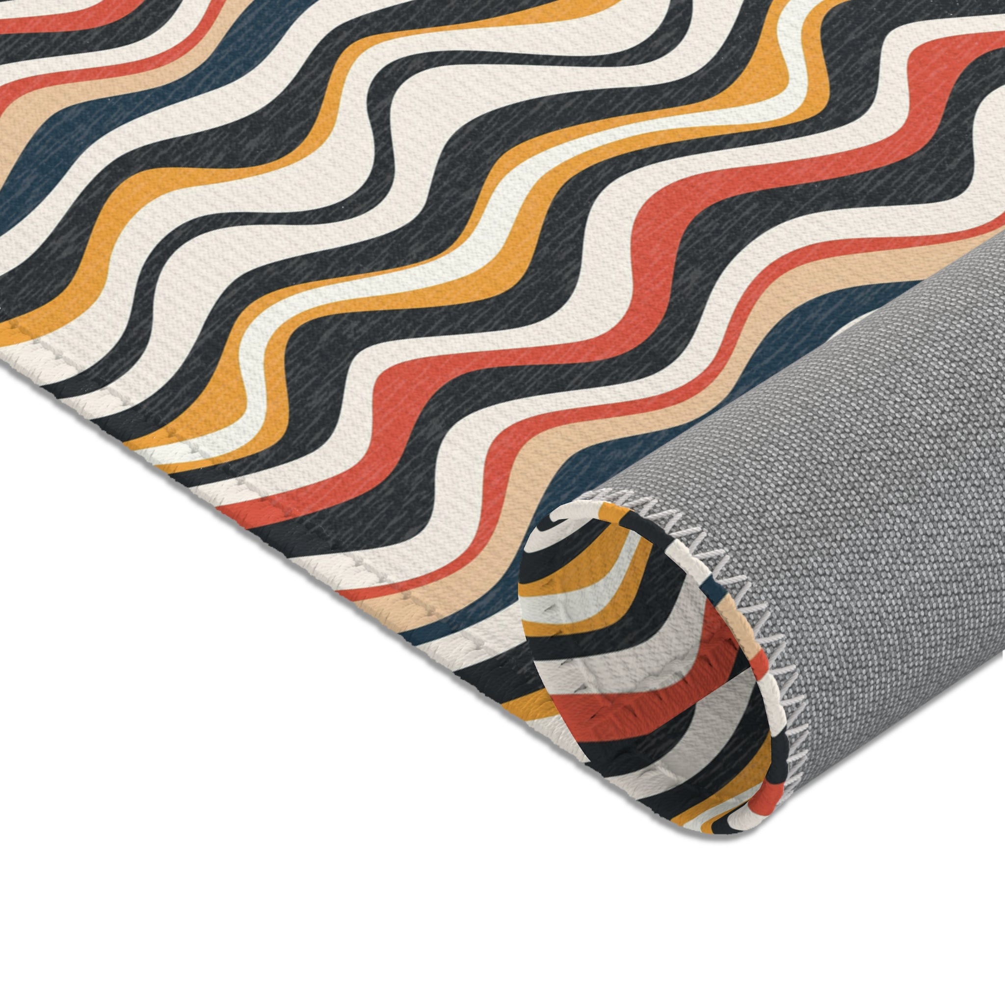 Retro Large Area Rug | Colorful Red Blue White Yellow Wavy Rug