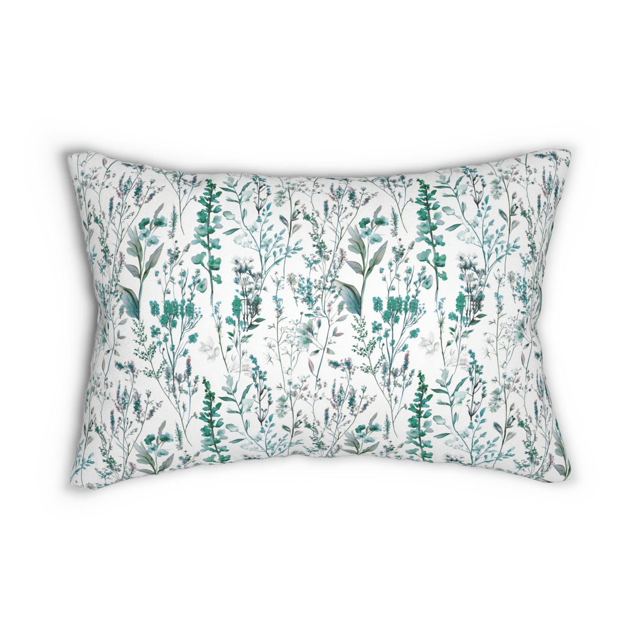 Floral Lumbar Pillow | Teal Green White Wildflowers