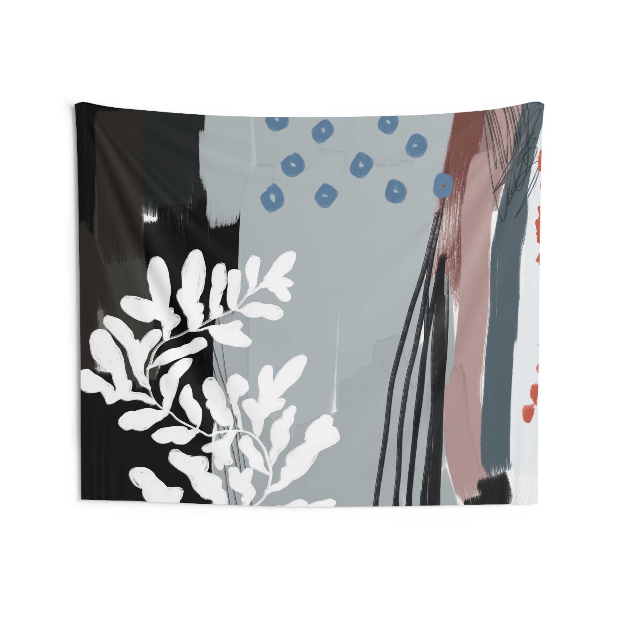 Abstract Wall Hanging Fabric Tapestry; Black White blue Watercolor