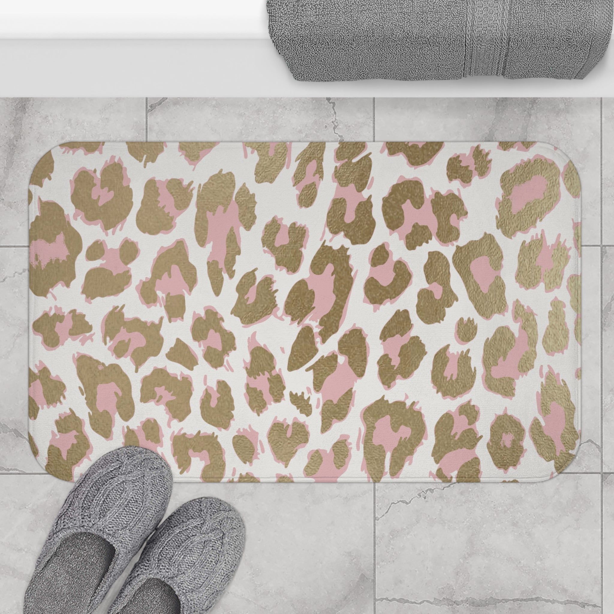 Boho Bath, Kitchen Floor Mat | Beige Pink Animal Print