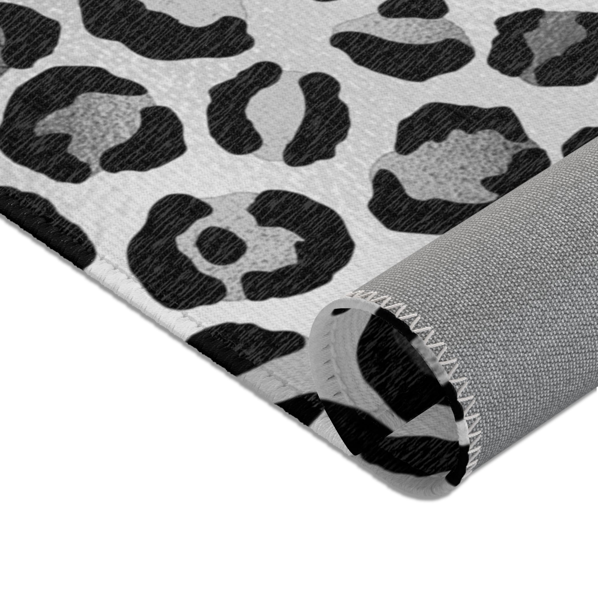 Boho Area Rug | Muted Silver, Grey, Black Beige Leopard