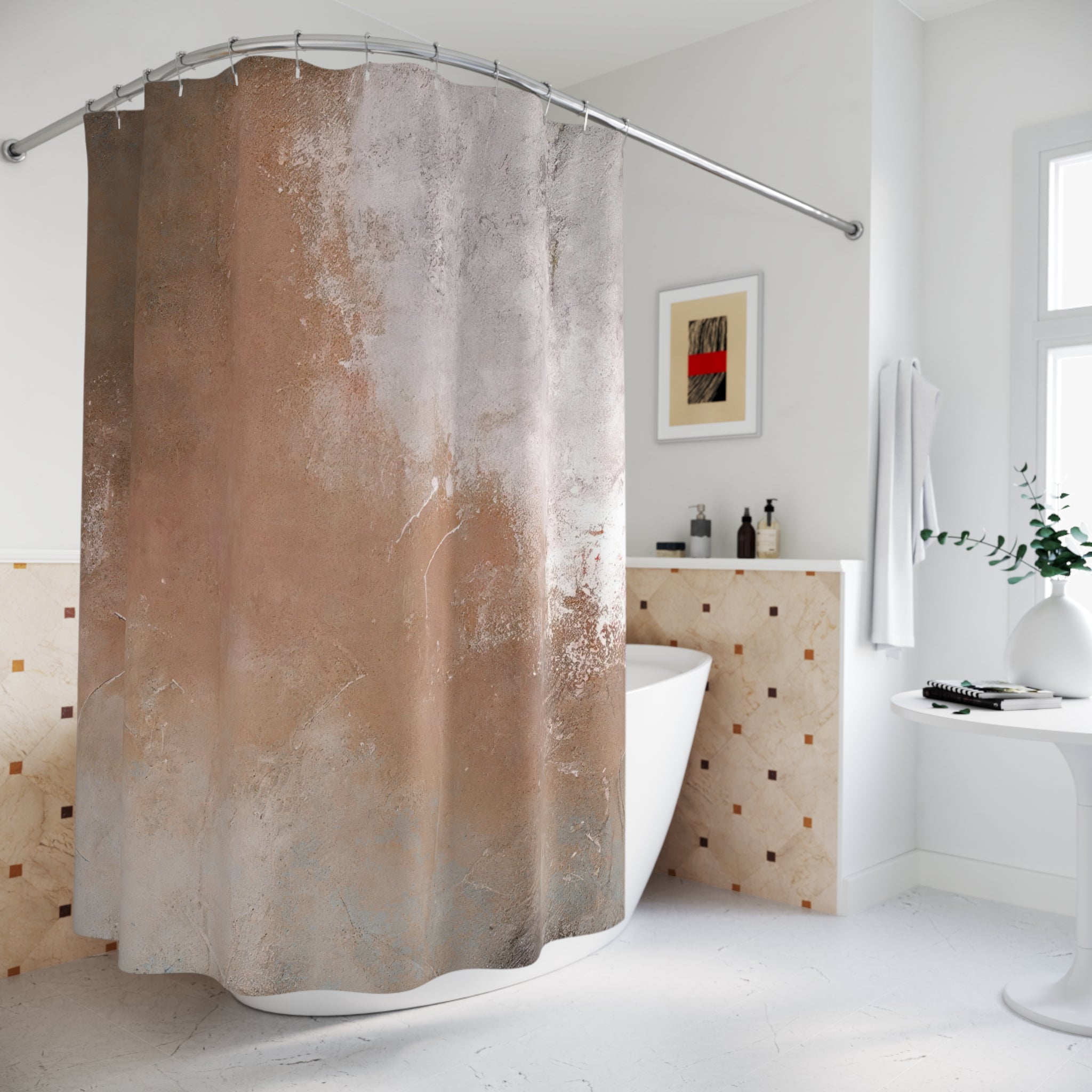 Rustic Abstract Shower Curtain ; Autumn, Brown Earthy Bathroom Decor
