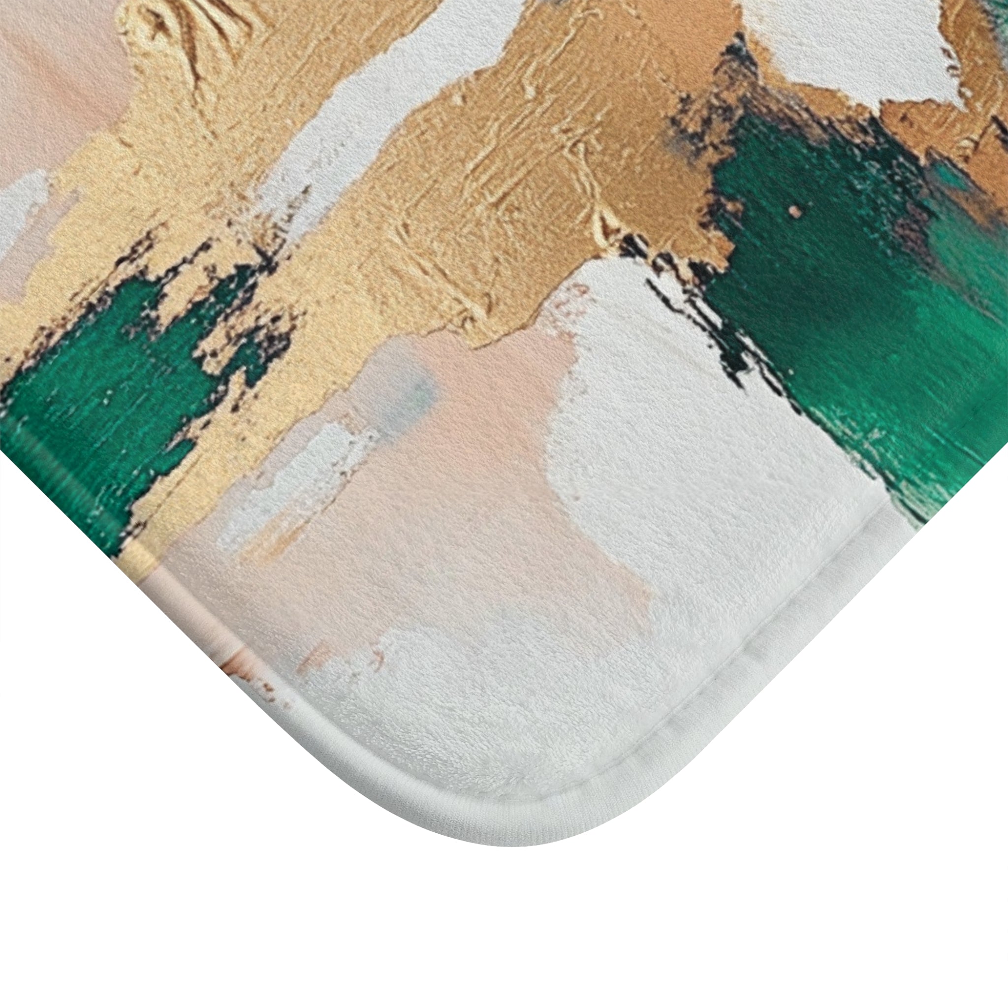 Abstract Bath Mat | Green White, Muted Gold Beige Kitchen Mat
