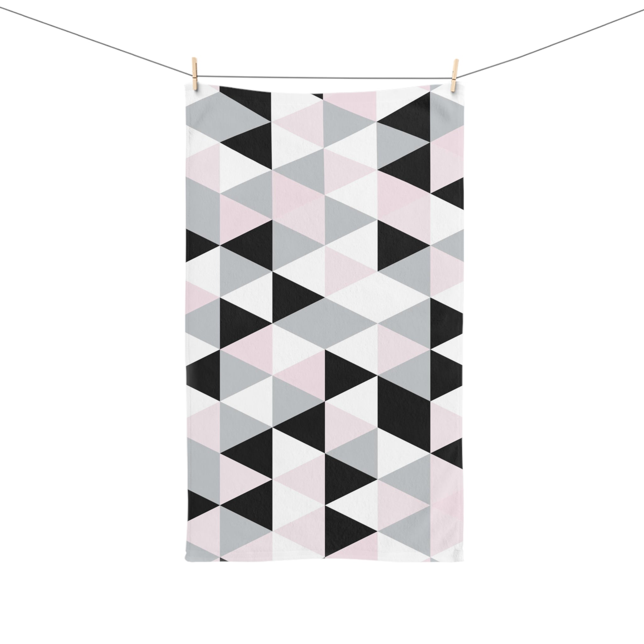 Kitchen, Bath Hand Towel | Black Gray Pink White Geometric