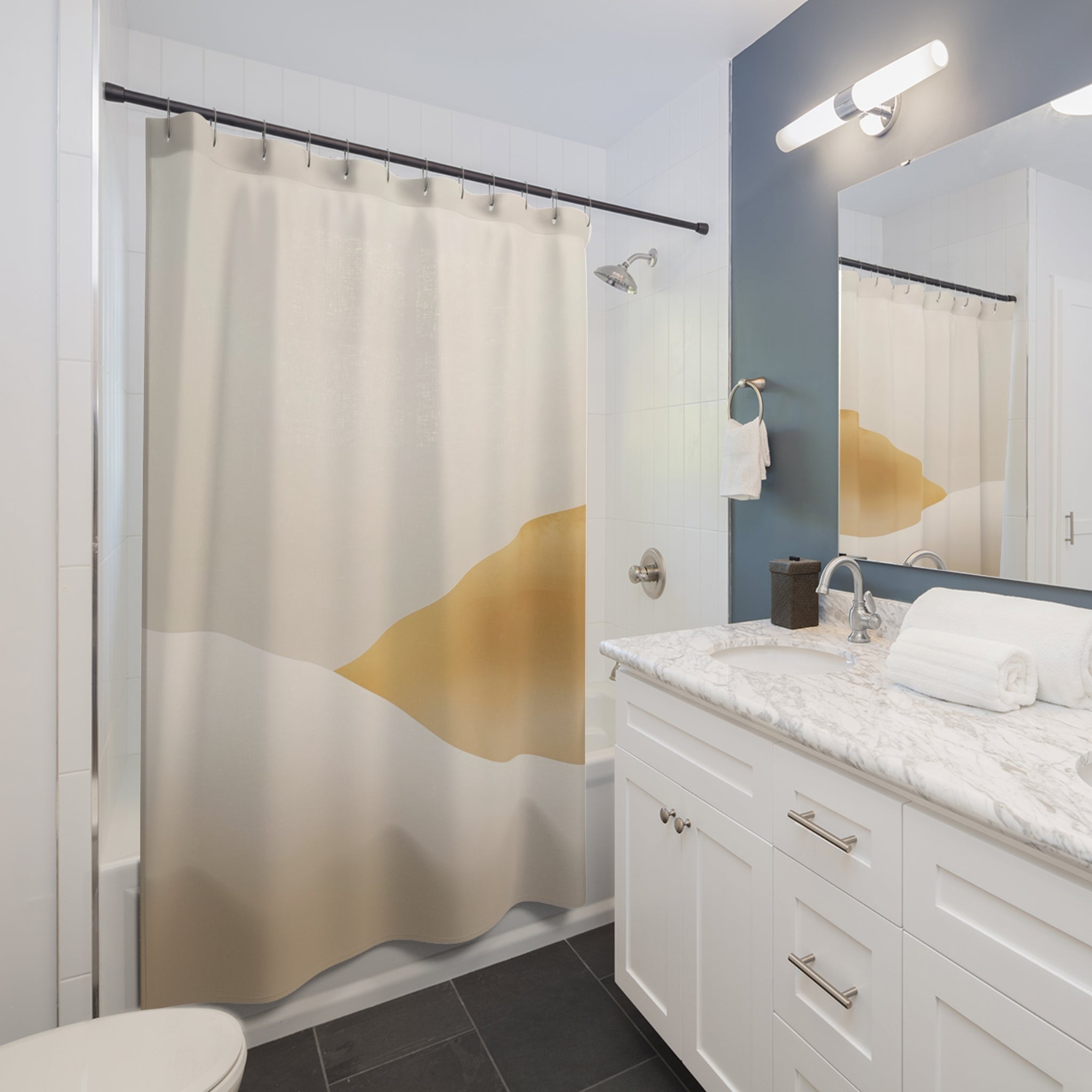 Boho Abstract Shower Curtain | Minimalist Beige Landscape Watercolor