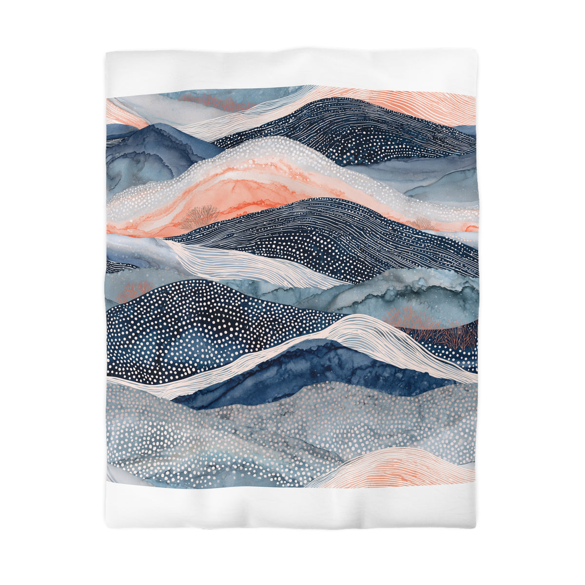 The image is a vibrant abstract painting featuring a variety of colors and patterns, including shades of blue, orange, and white. The painting is a collage of multiple images, creating a visually striking and dynamic composition.