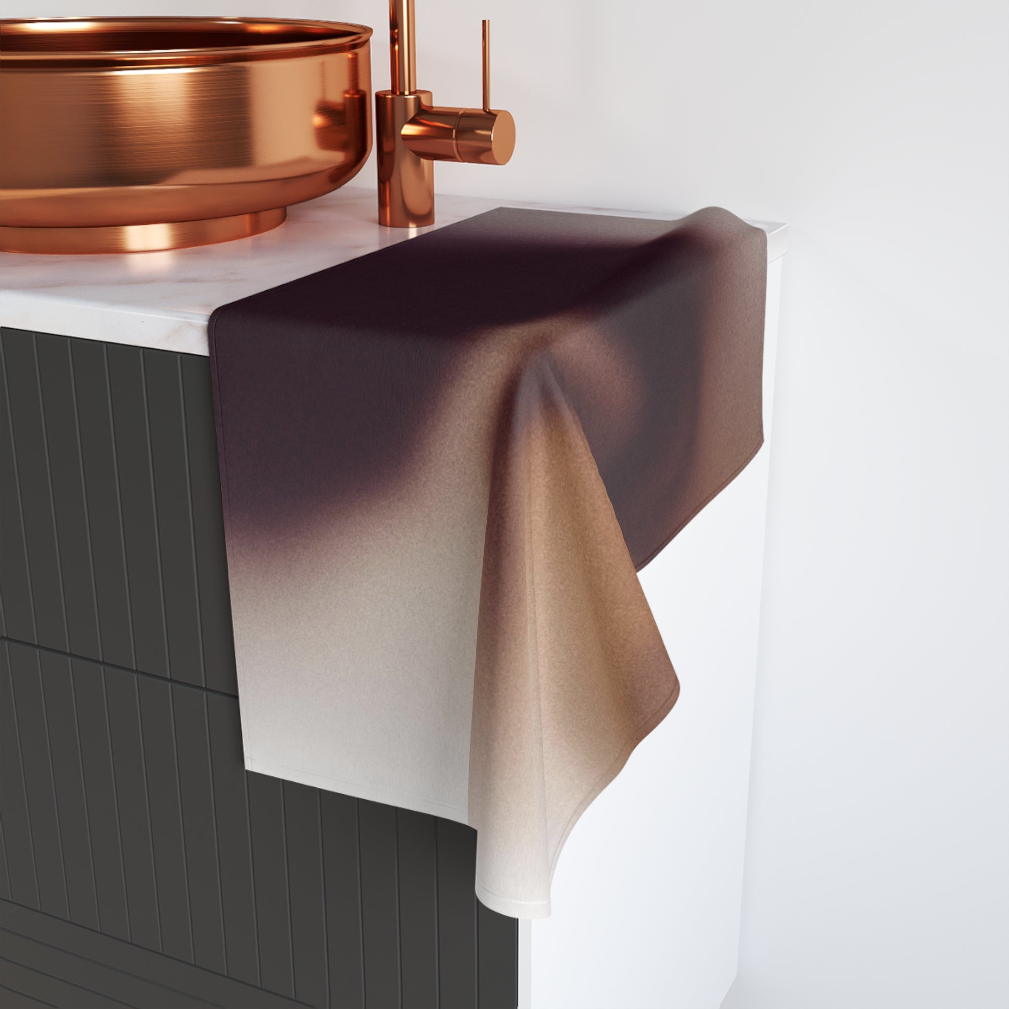 Abstract Kitchen, Bath Hand Towel | Dark Wine Purple, Brown Beige Ombre