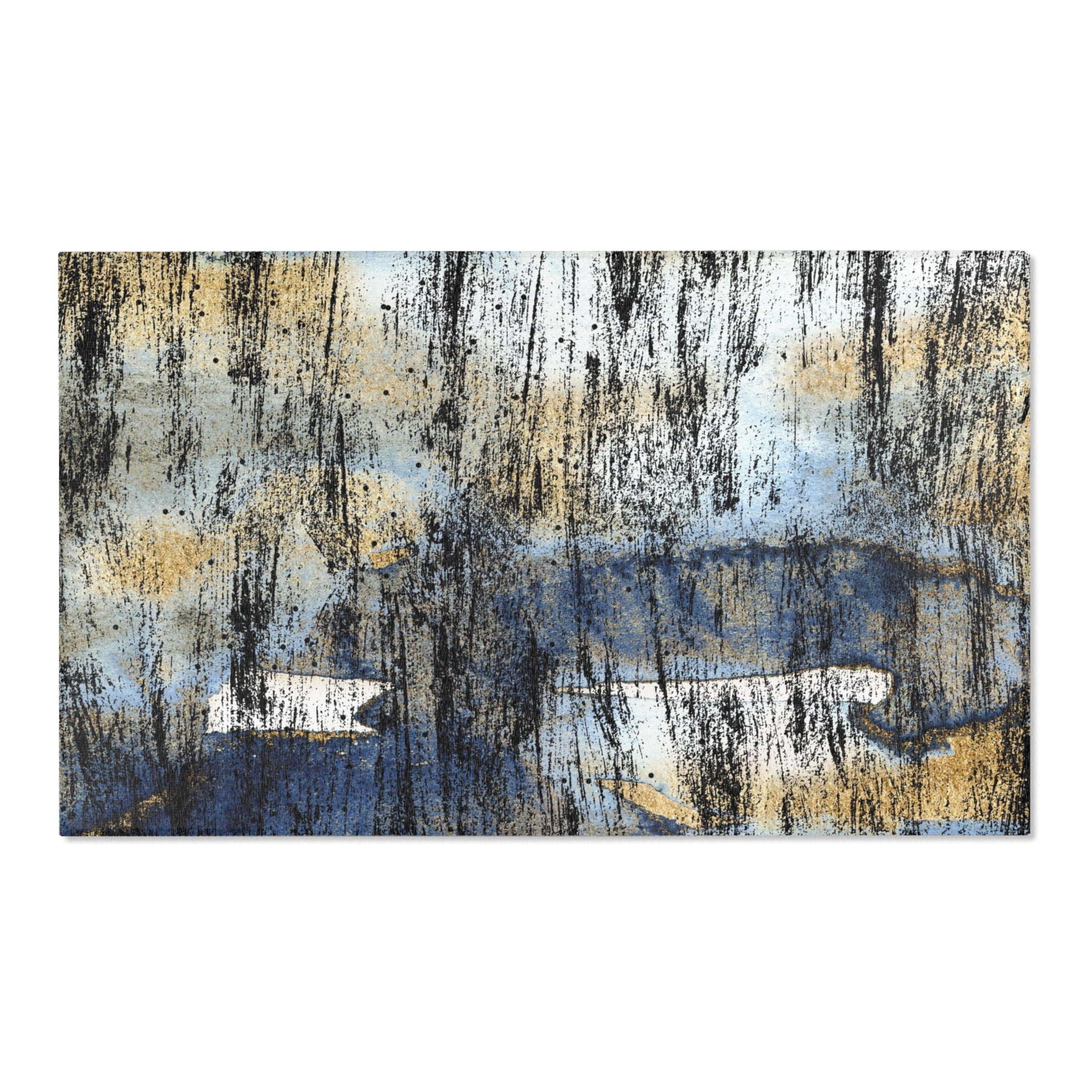 Abstract Area Rug | Rustic Blue Black Beige