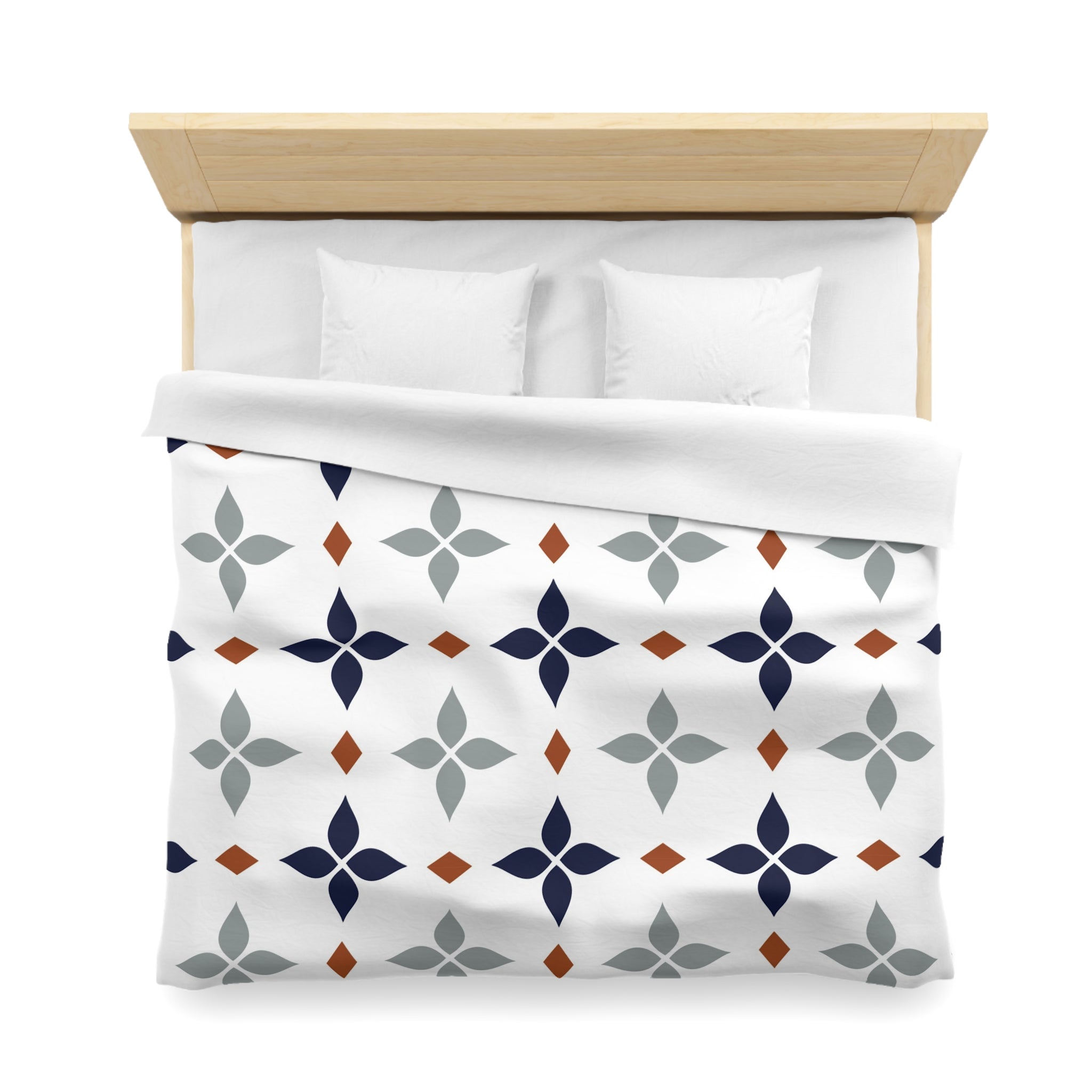 Retro Duvet Cover | Vintage Art Deco, Nouveau White, Navy Blue, Grey | Bedroom Decor