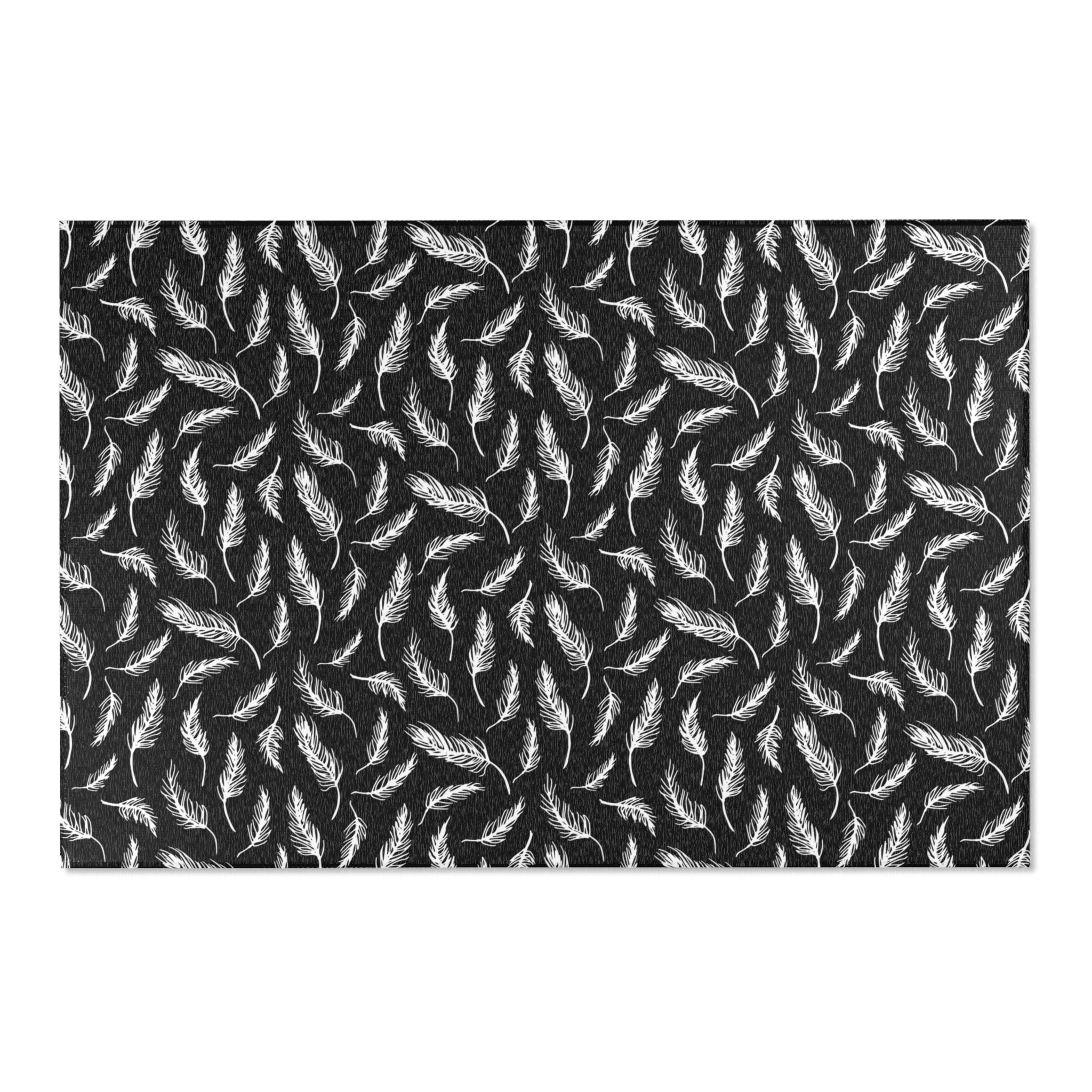 Abstract LeavesbArea Rug | Modern Black White Floral