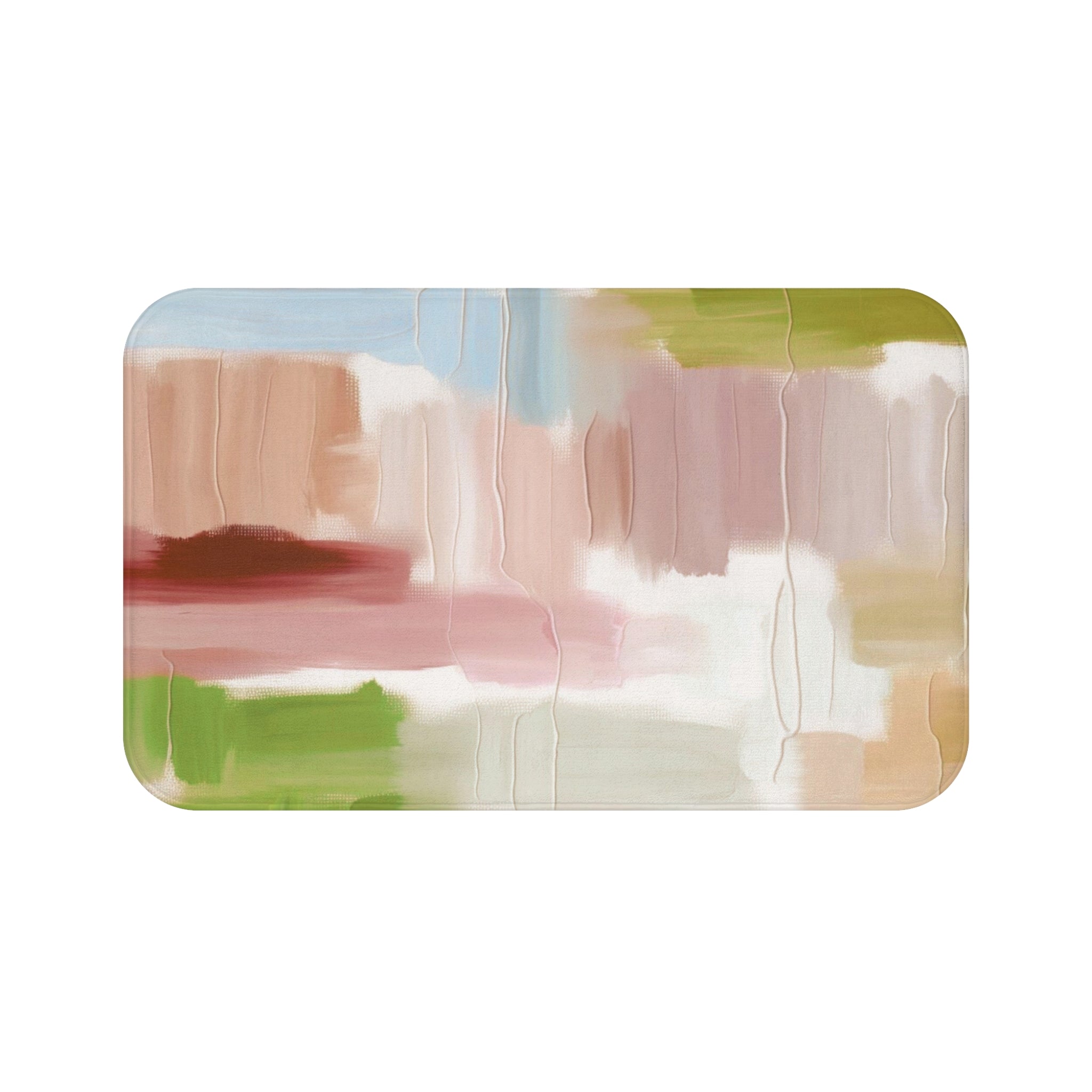 Abstract Bath Mat | Pastel Beige White Green Pink Kitchen Mat