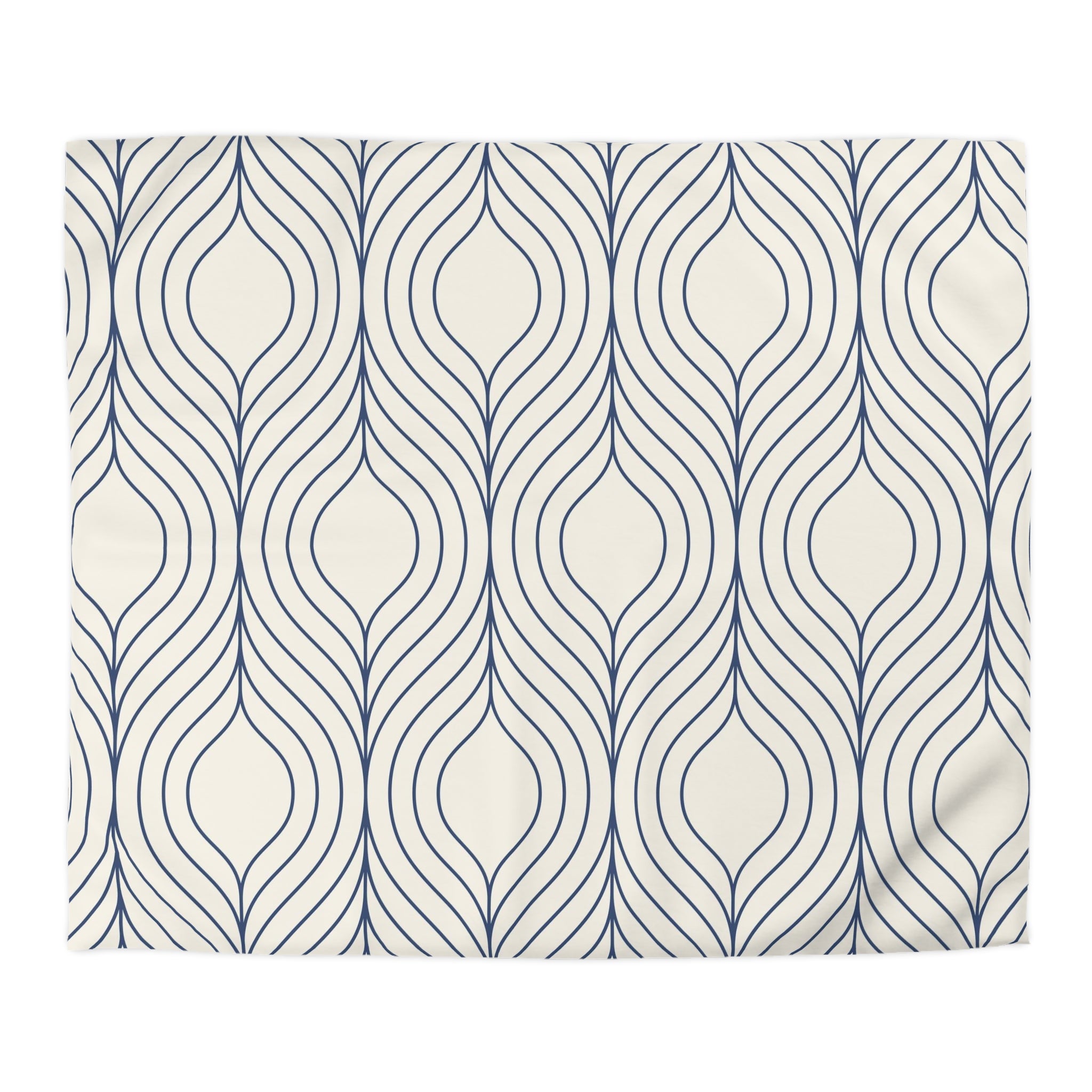 Art Deco Duvet Cover | Cream, Navy Blue Bedding Blanket Cover | Bedroom Decor