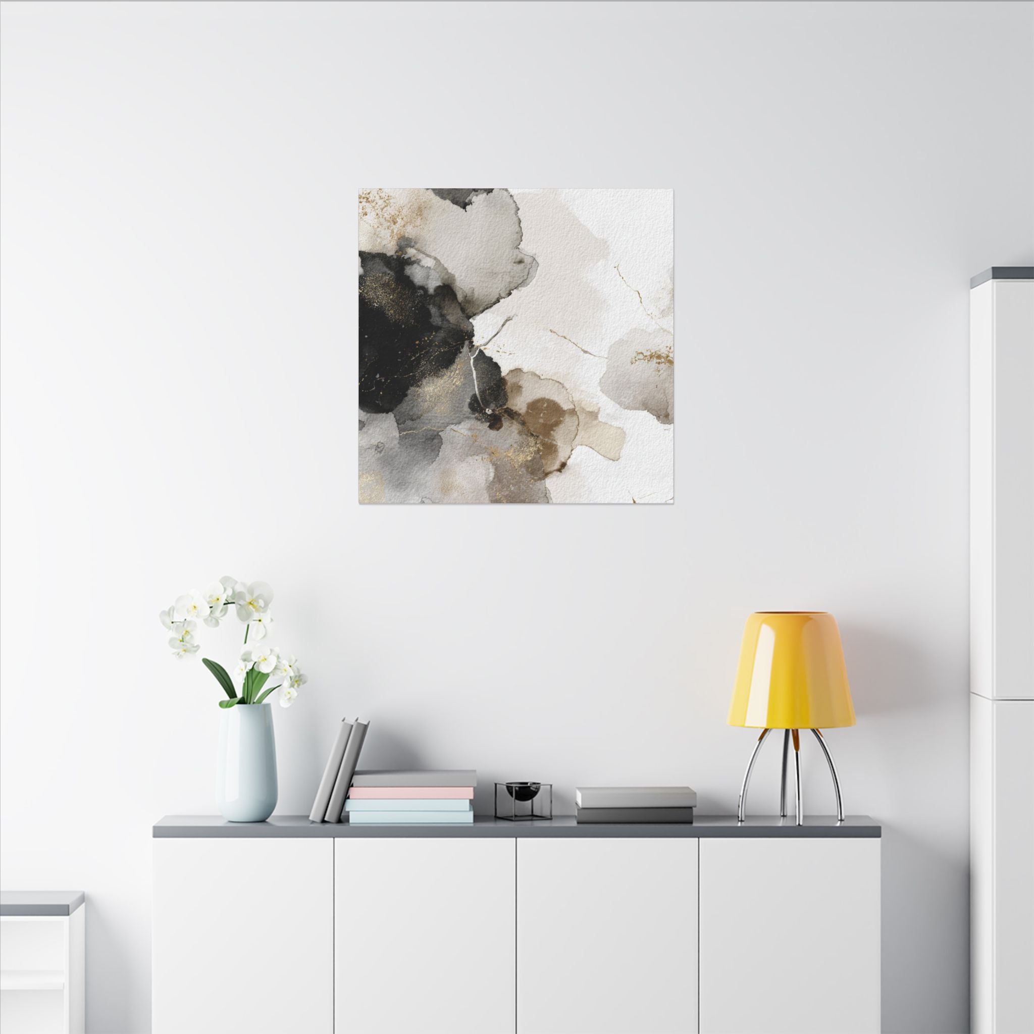 Abstract Neutral Wall Art Print | Boho Earthy Home Decor | Blue, Muted Gold Modern Organic Art