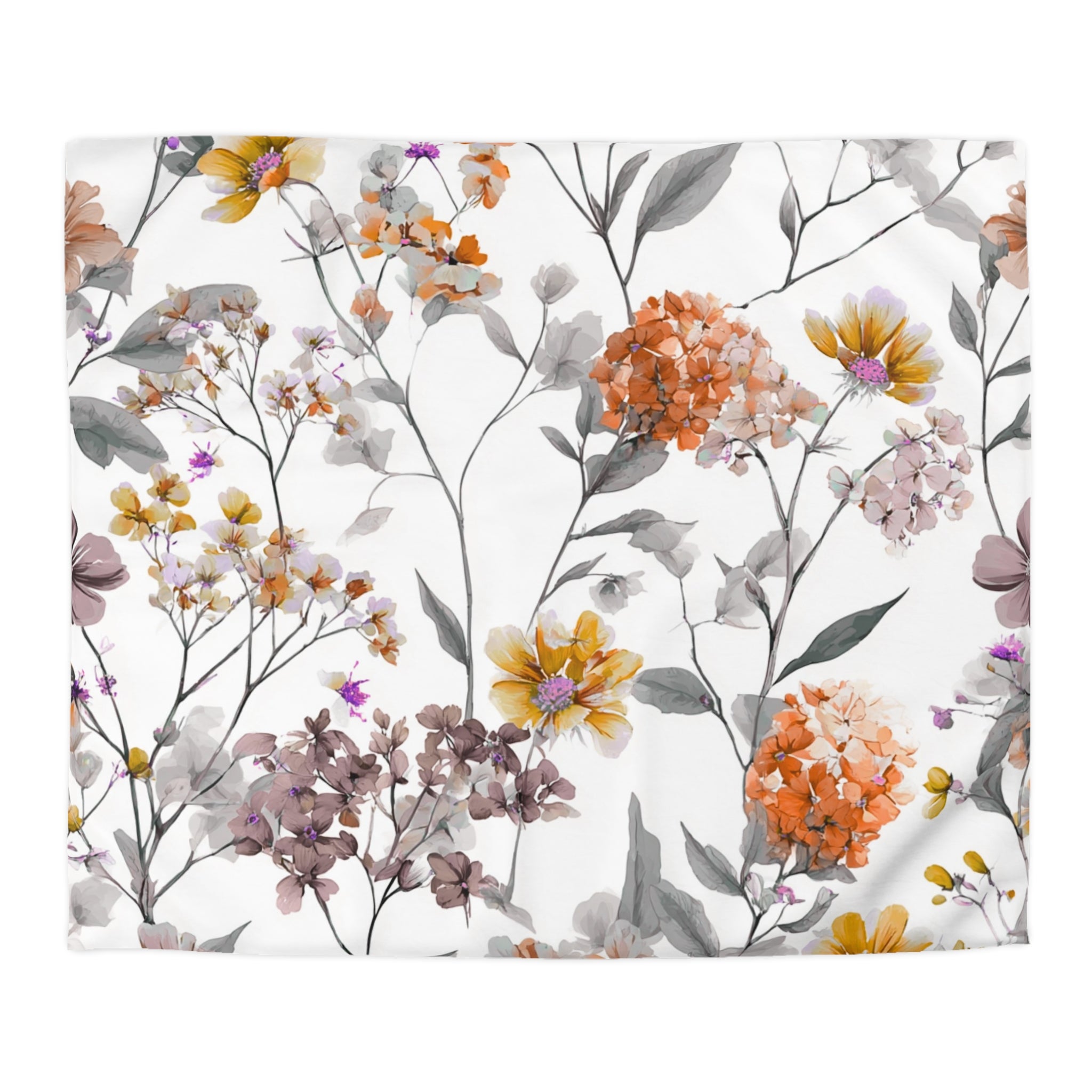 Floral Modern Duvet, Pillow Cover | White Orange Bedroom Decor