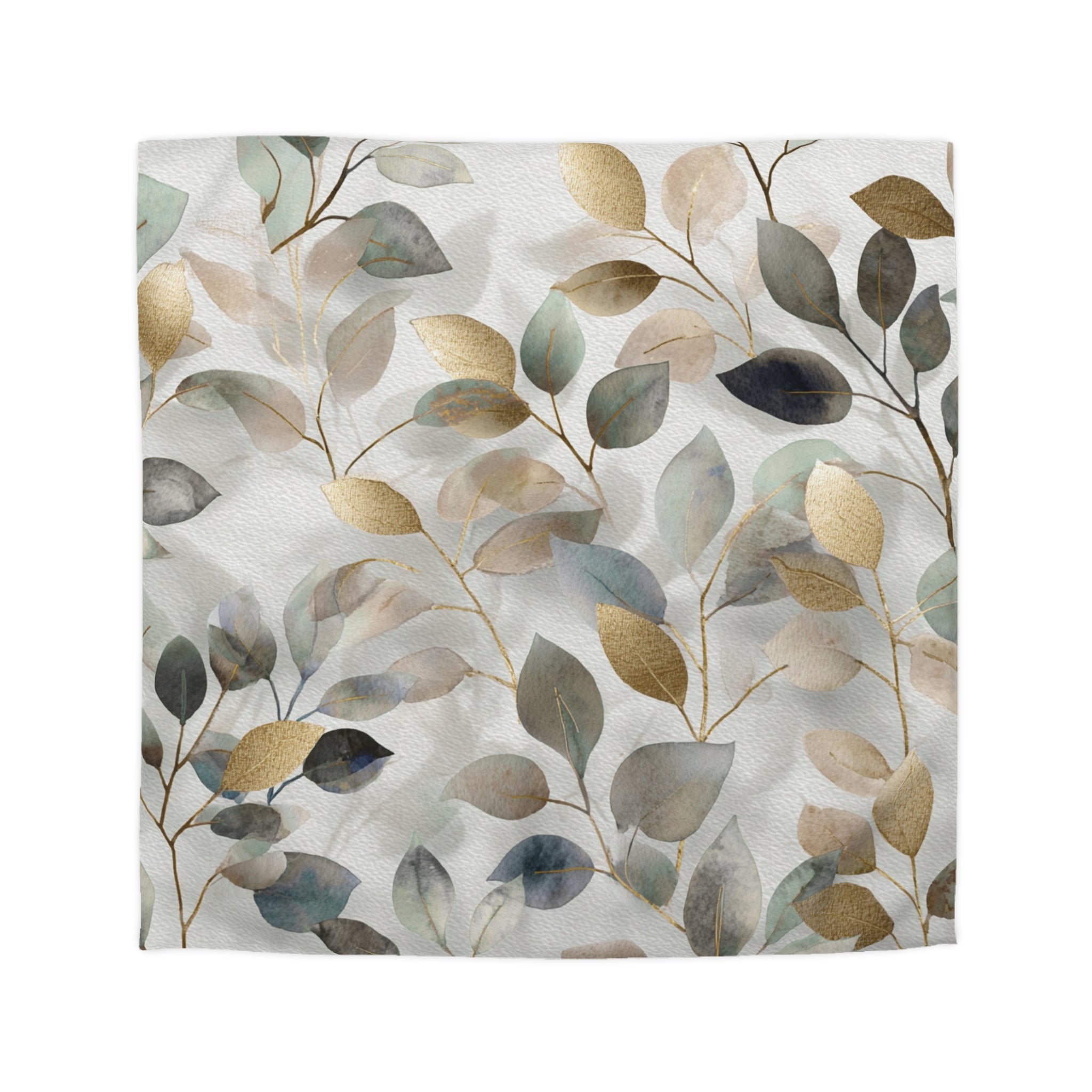 a repeating pattern of leaves in various shades of green, gold, and gray, creating a visually striking and harmonious design.