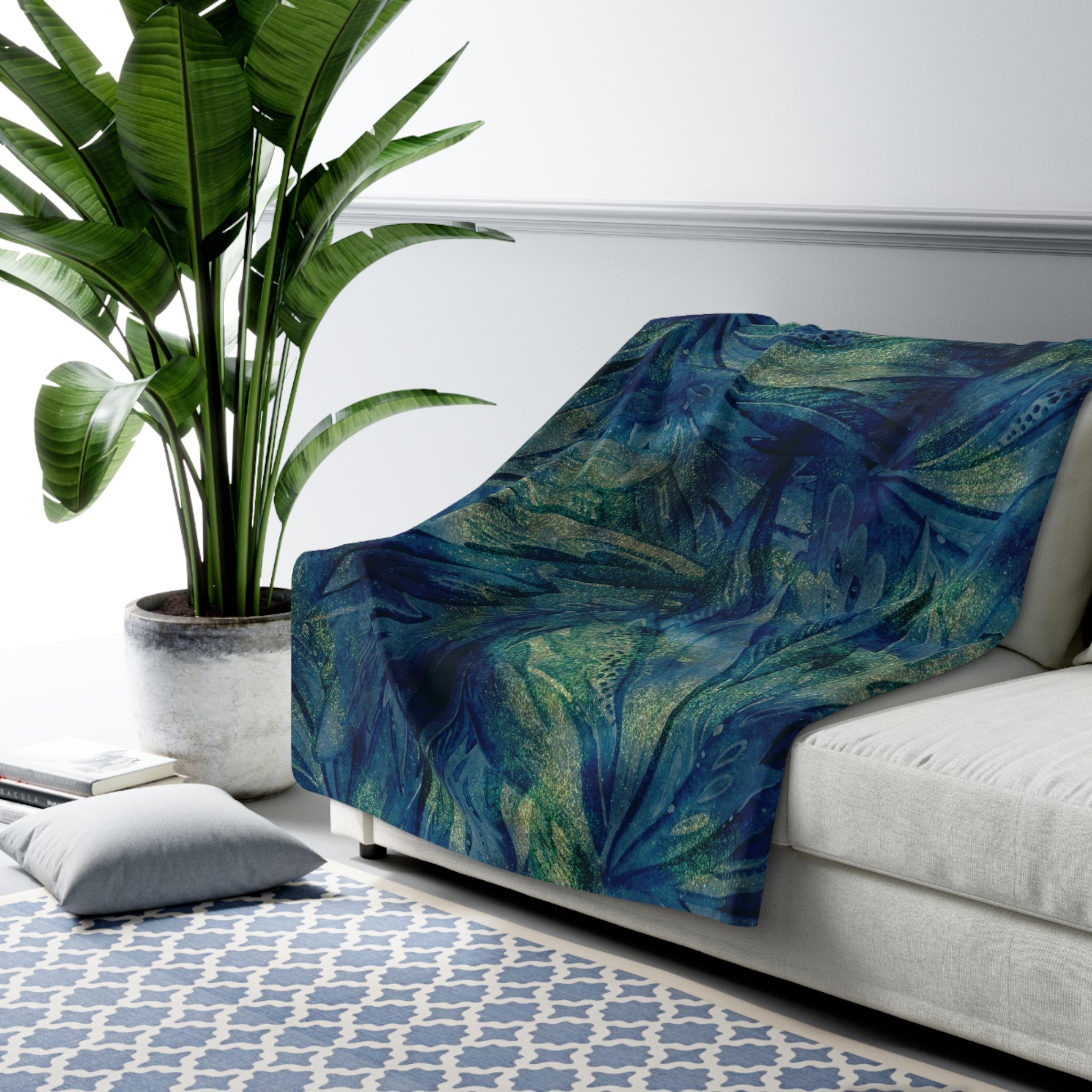 Boho Couch Throw Blanket | Peacock Navy Blue, Green