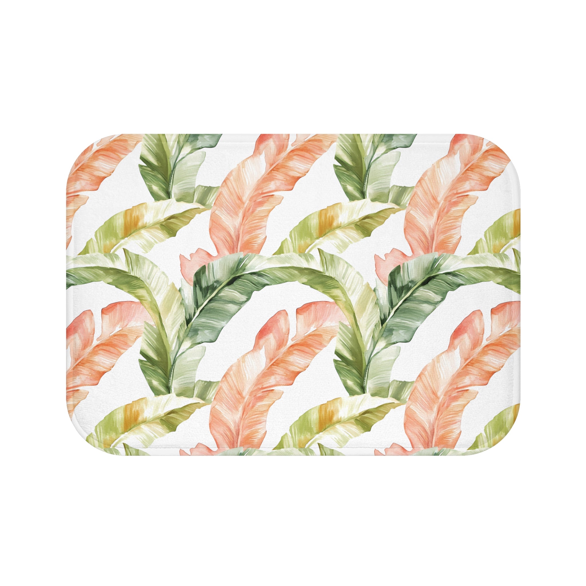 Tropical Floral Bath Mat | Jungle Palm Leaves Blush Green Kitchen Mat