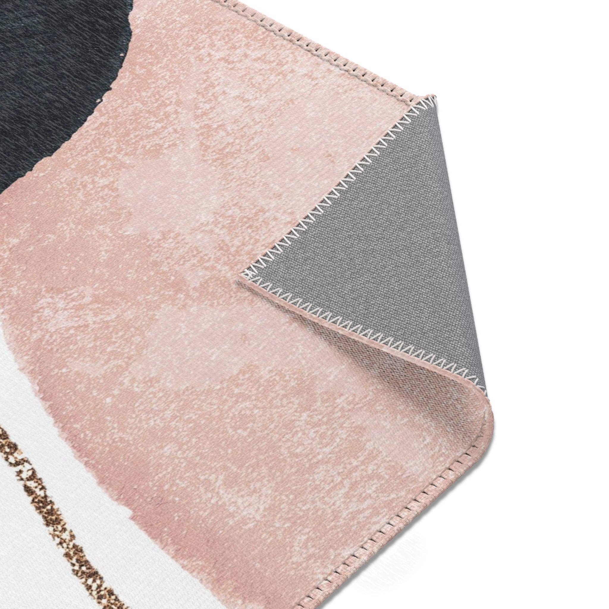 Abstract Boho Rectangle Area Rug | Modern Blush Pink, black
