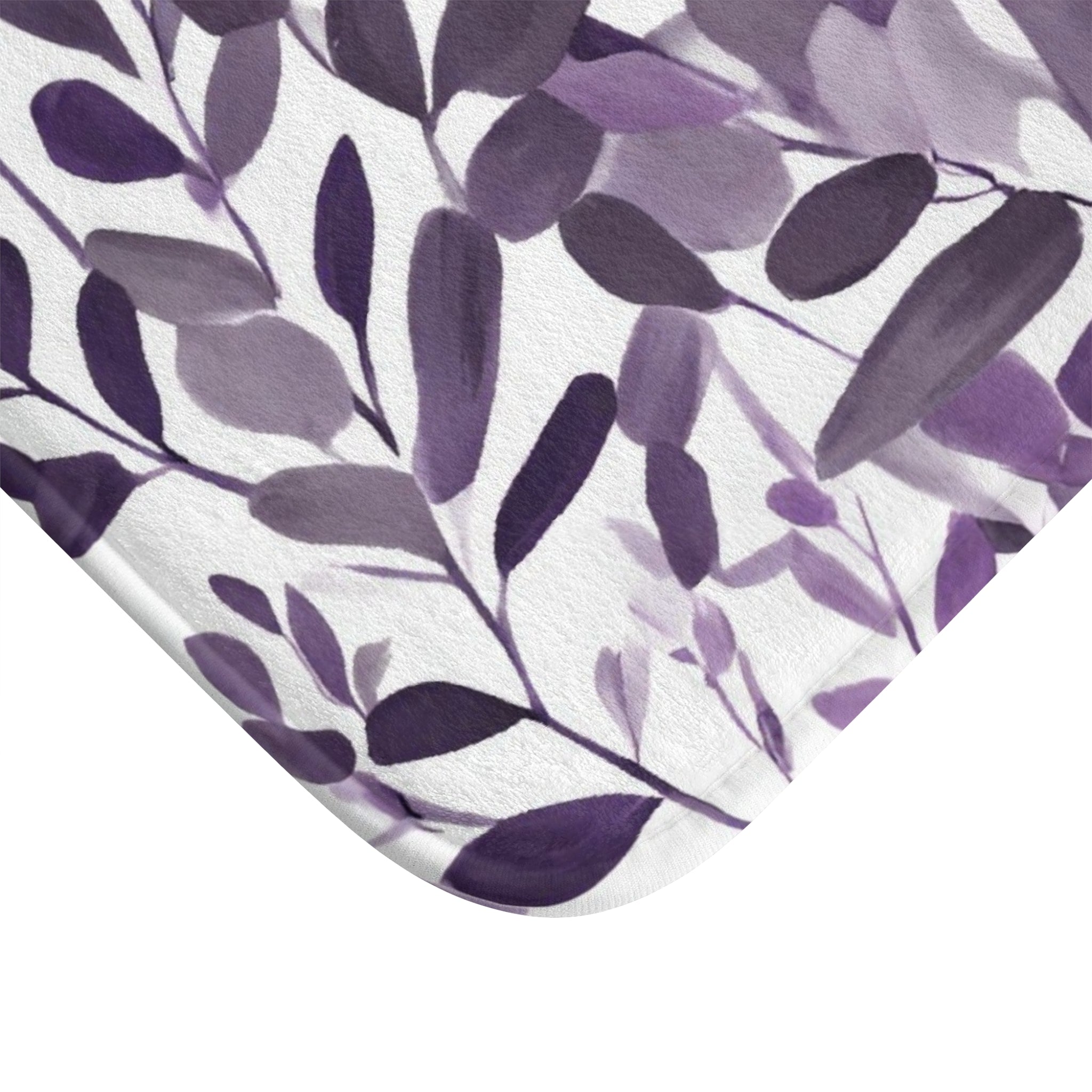 Boho Abstract Leaves Bath Mat | Plum Lilac Purple Kitchen Mat
