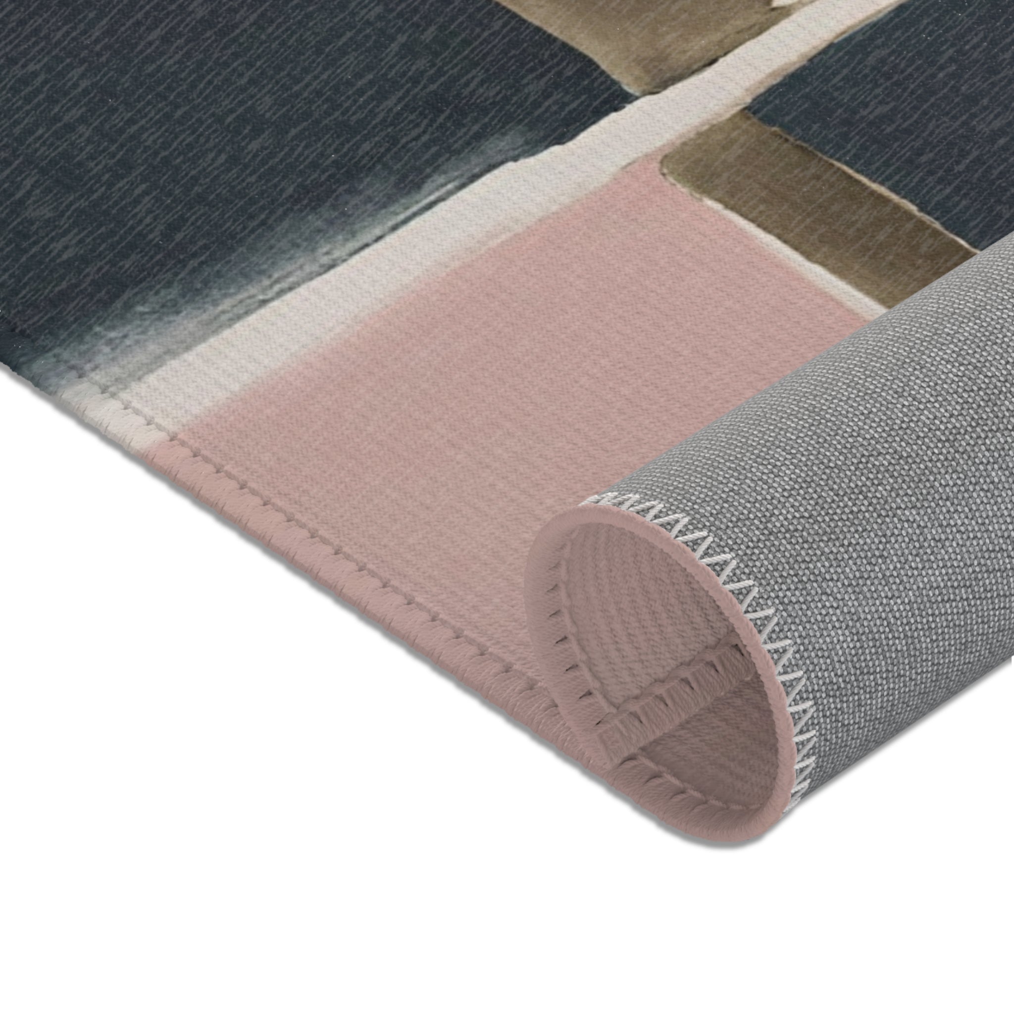 Abstract Large Area Rug | Modern Rug, Muted Sage Green, Pink, Dark Grey