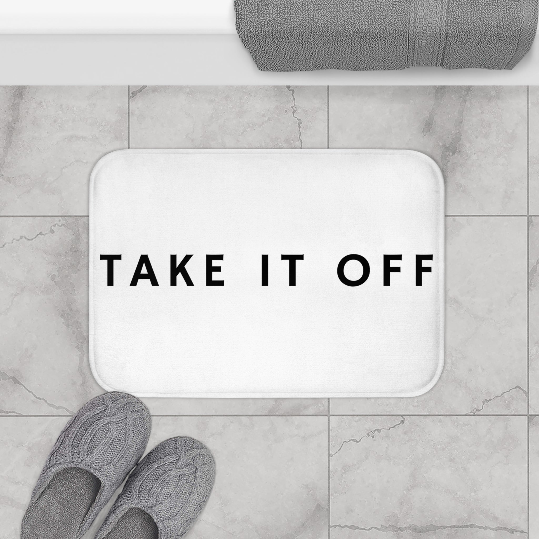 Get Naked Bath Mat | Take it Off, White Black Bathroom Rug