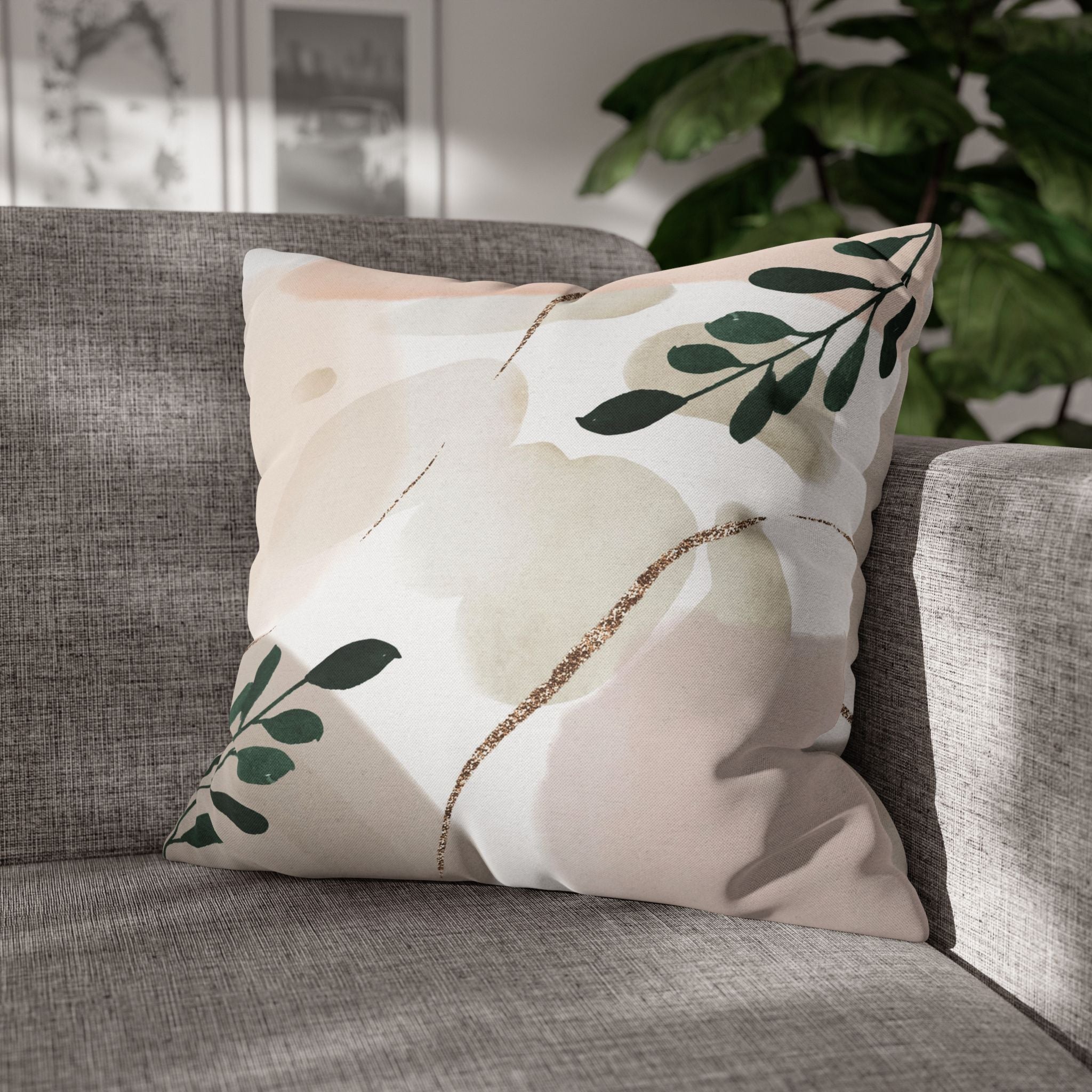 Abstract Throw Pillow Cover, Blush, Green Modern Organic Decor Cushion