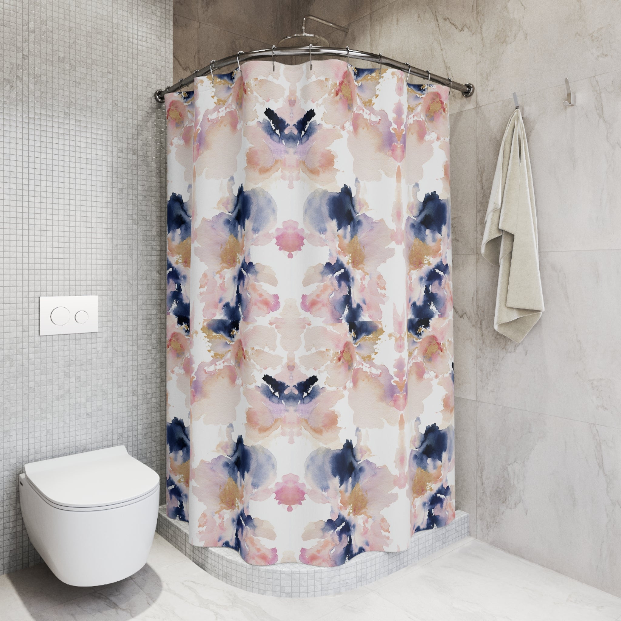 Abstract Shower Curtain | Navy Blue Blush Mirrored Art