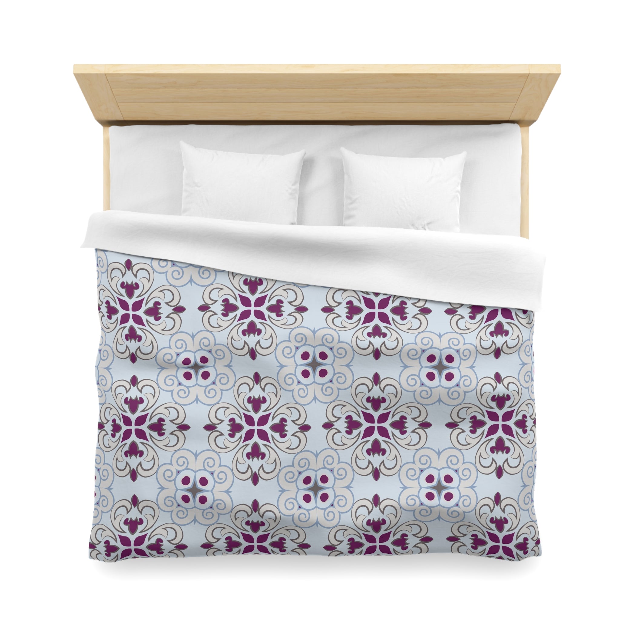 Retro Duvet Cover | Light Pale Blue, Lilac Purple, Vintage Bedding Boho Decor | Bedroom Decor