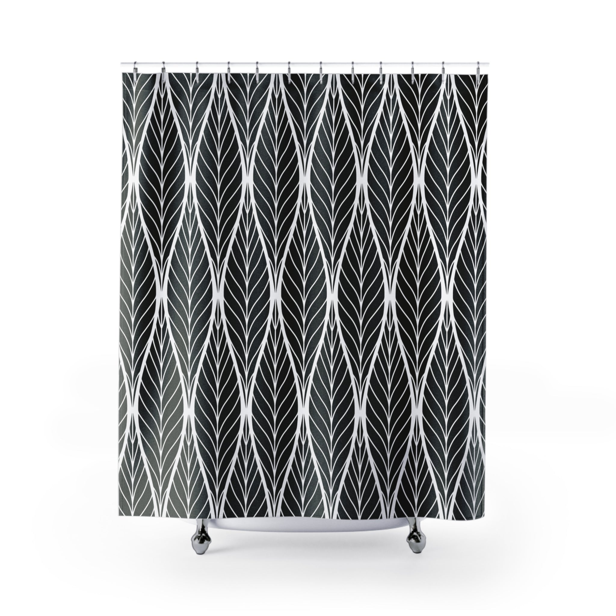 Black White Shower Curtain | Art Noveau Leaves Fabric Curtain